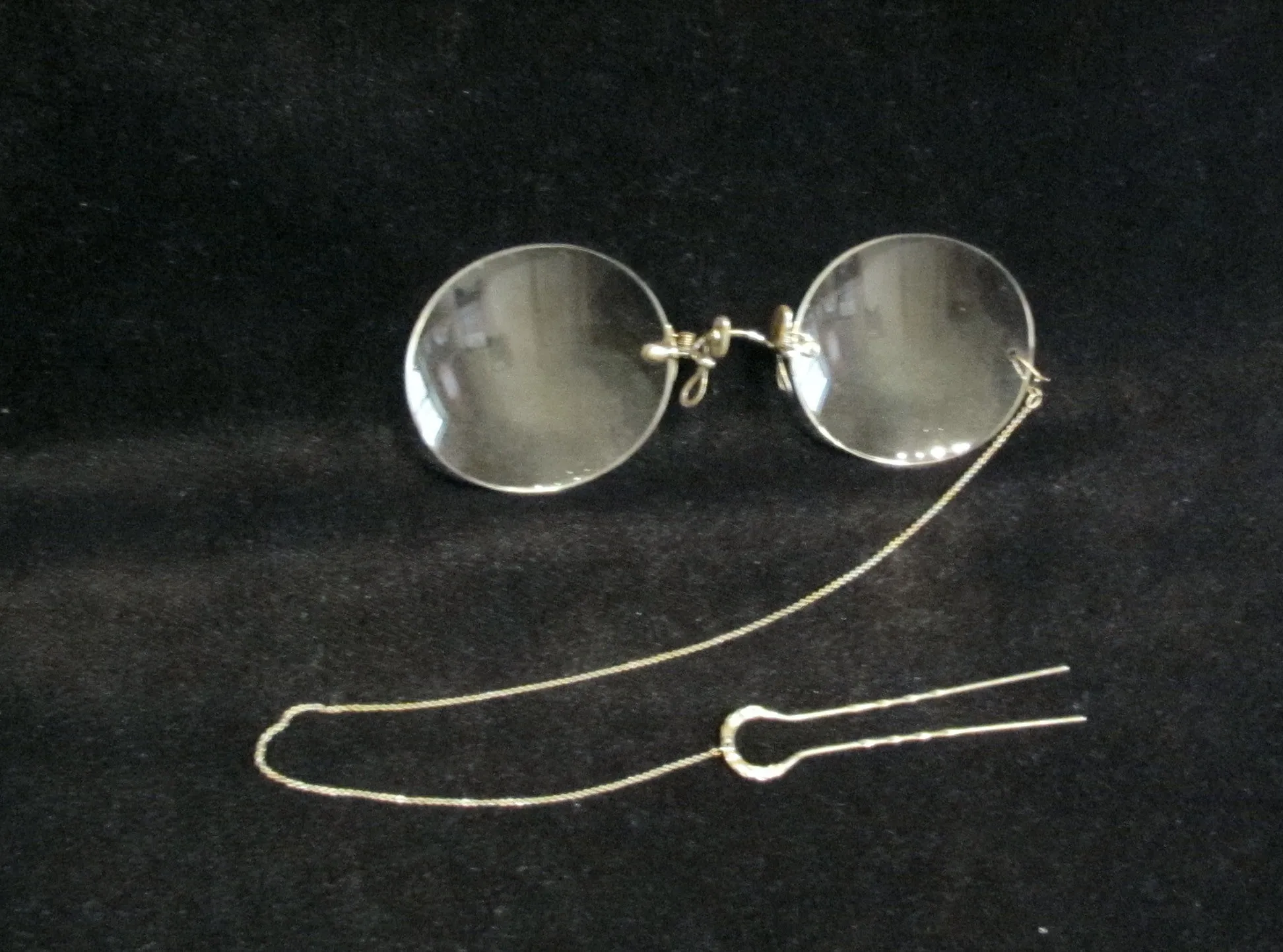 Pince Nez Eyeglasses Victorian Spectacles 14K White Gold 1800s SHUR-ON Ladies Glasses With Hairpin & Case Excellent Condition