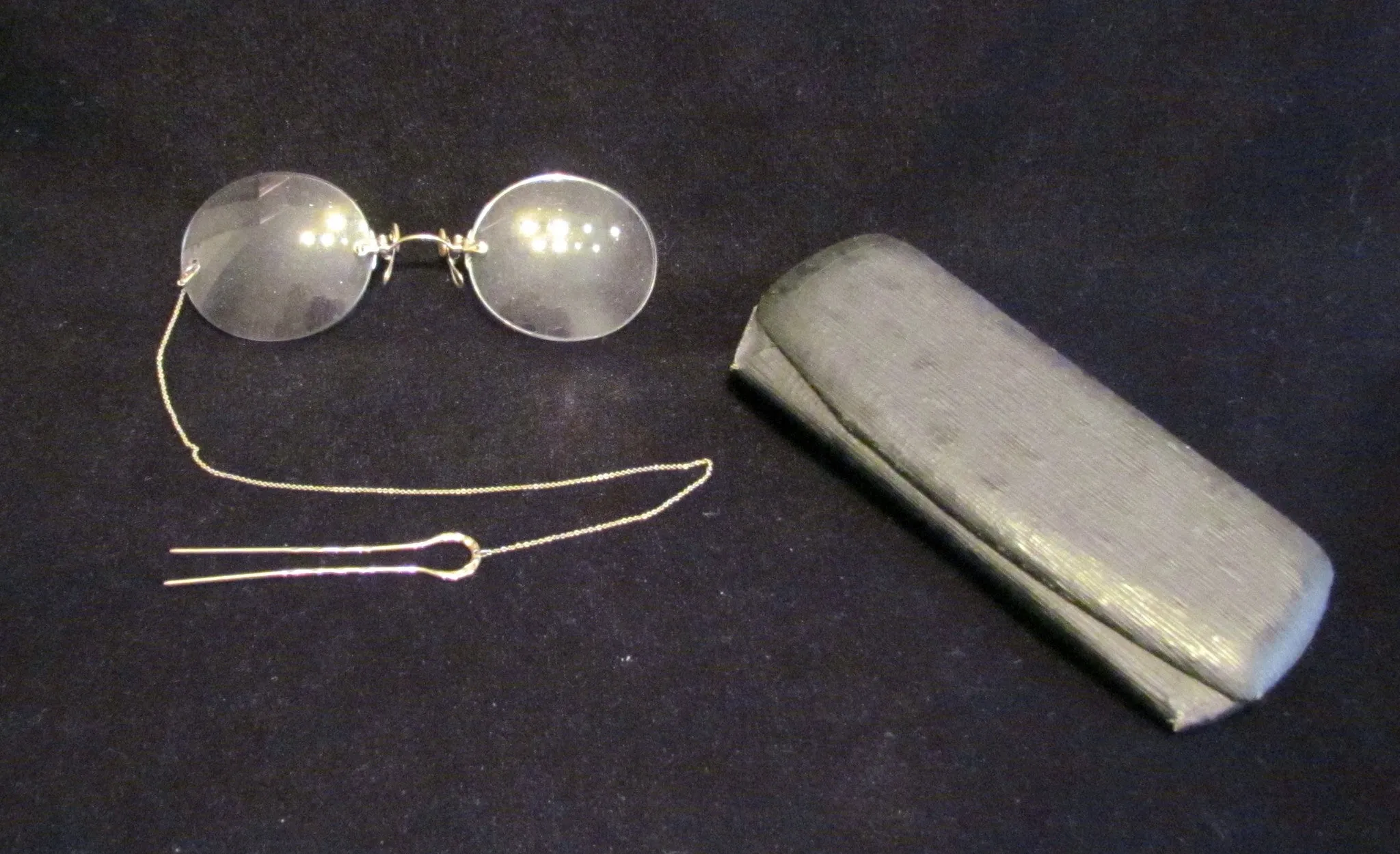 Pince Nez Eyeglasses Victorian Spectacles 14K White Gold 1800s SHUR-ON Ladies Glasses With Hairpin & Case Excellent Condition