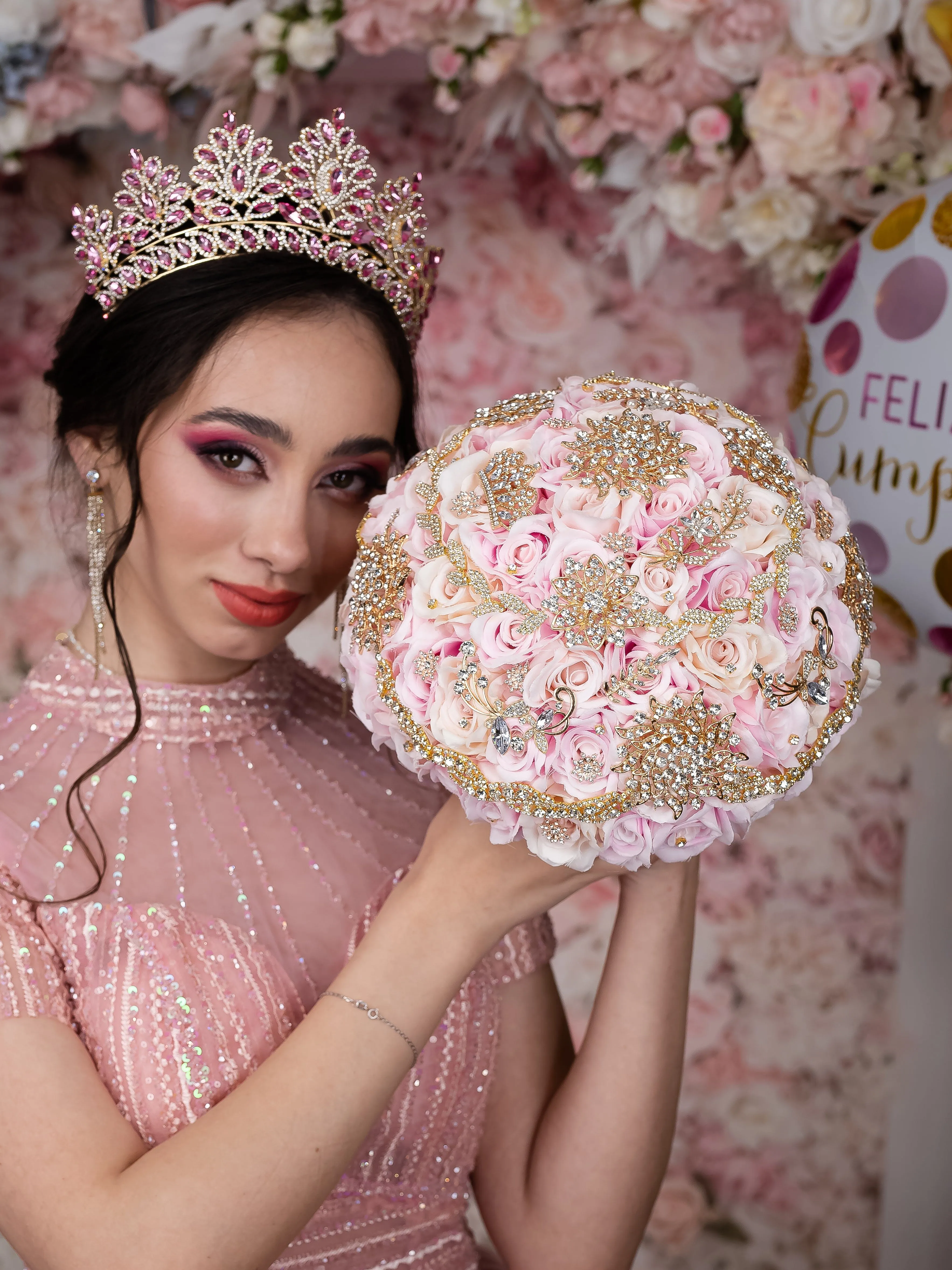 Pink and Gold quinceanera pillows set