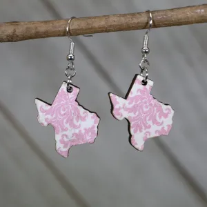 Pink Floral Texas State Wooden Dangle Earrings by Cate's Concepts, LLC