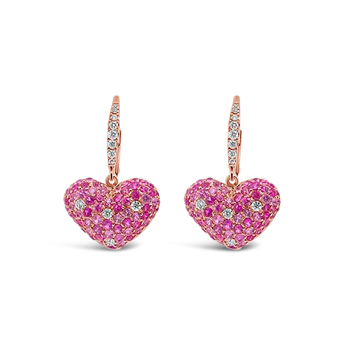 Pink Sapphire & Diamond Heart Earrings