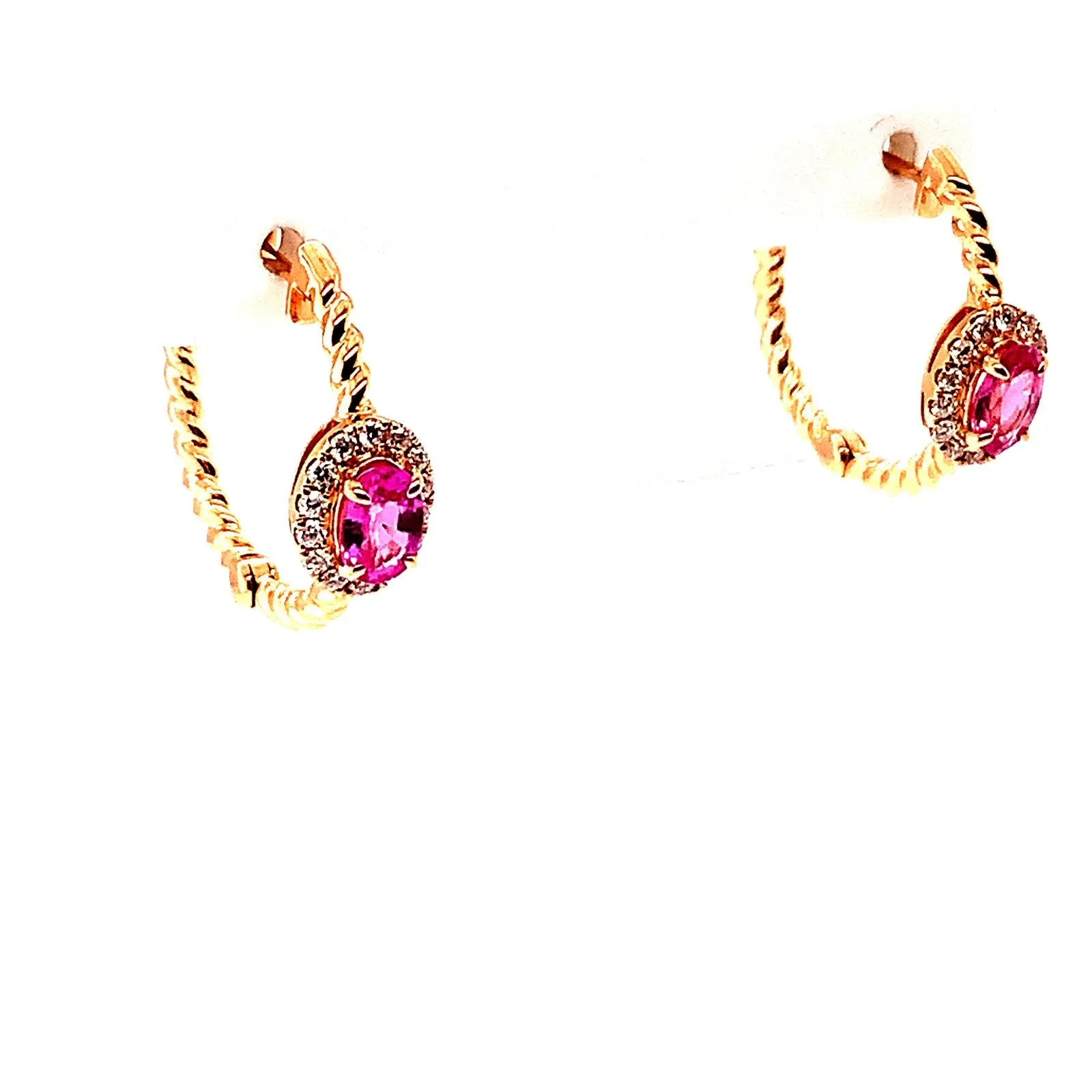 Pink Sapphire Diamond Halo Hoop Earrings