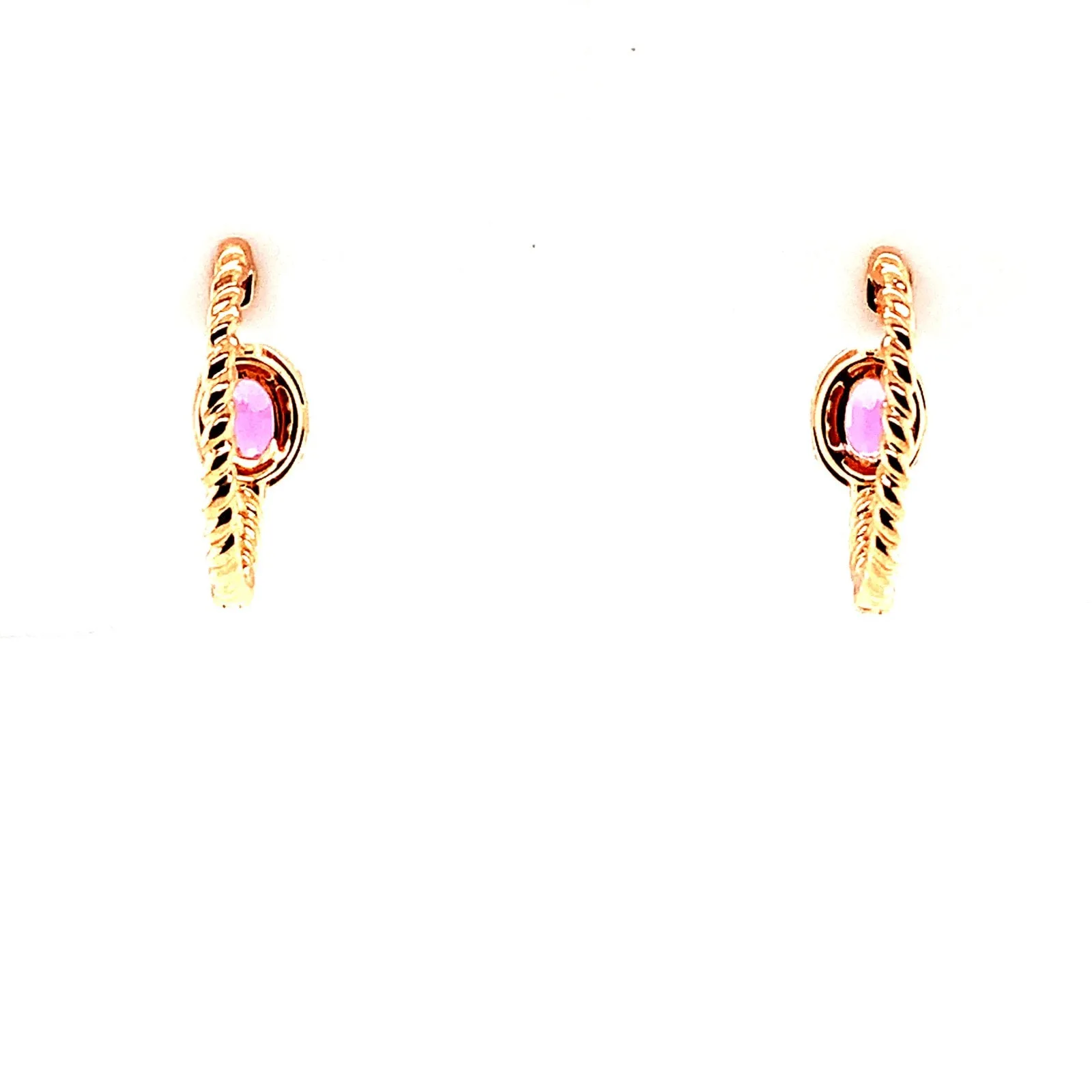 Pink Sapphire Diamond Halo Hoop Earrings