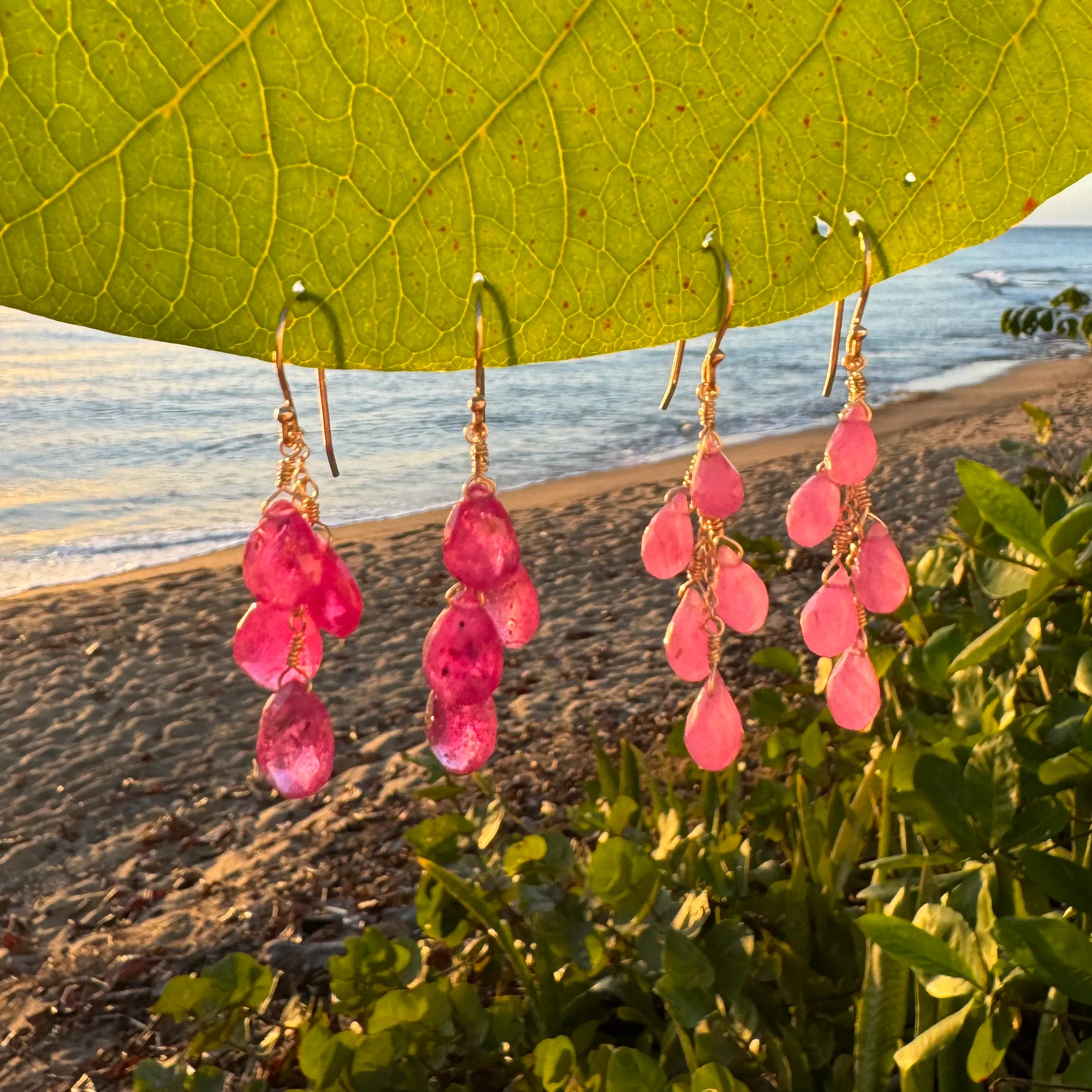 Pink Sapphire Pear Cascade Earrings