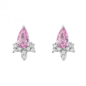 Pink Sapphire Teardrop Diamond 9ct White Gold Stud Earrings GE1024P