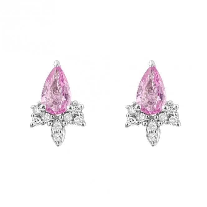 Pink Sapphire Teardrop Diamond 9ct White Gold Stud Earrings GE1024P