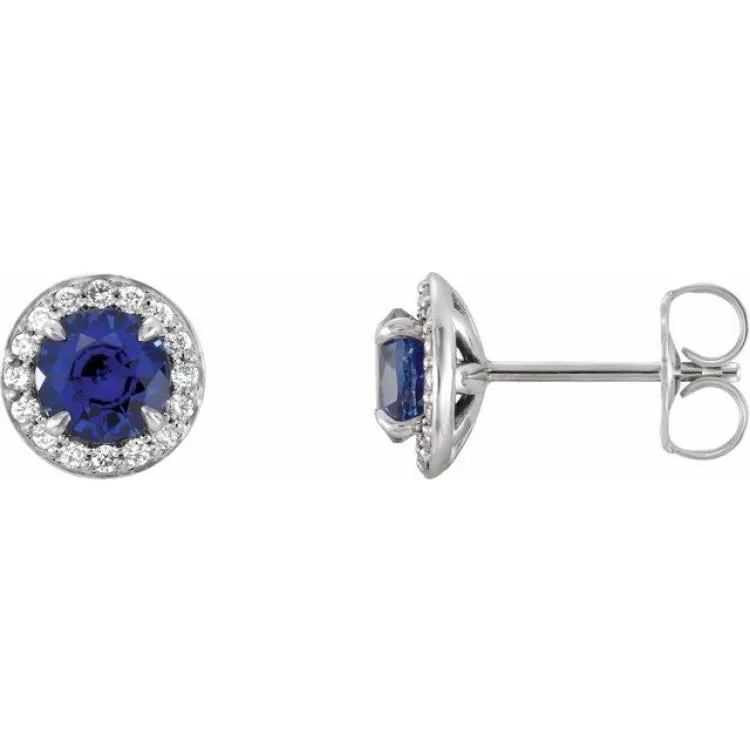 Platinum 4 mm Lab-Grown Blue Sapphire & 1/10 CTW Natural Diamond Earrings