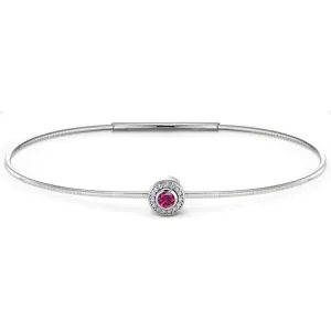 Platinum Finish Sterling Silver Round Simulated Ruby Birth Gem Bracelet with Simulated Diamonds