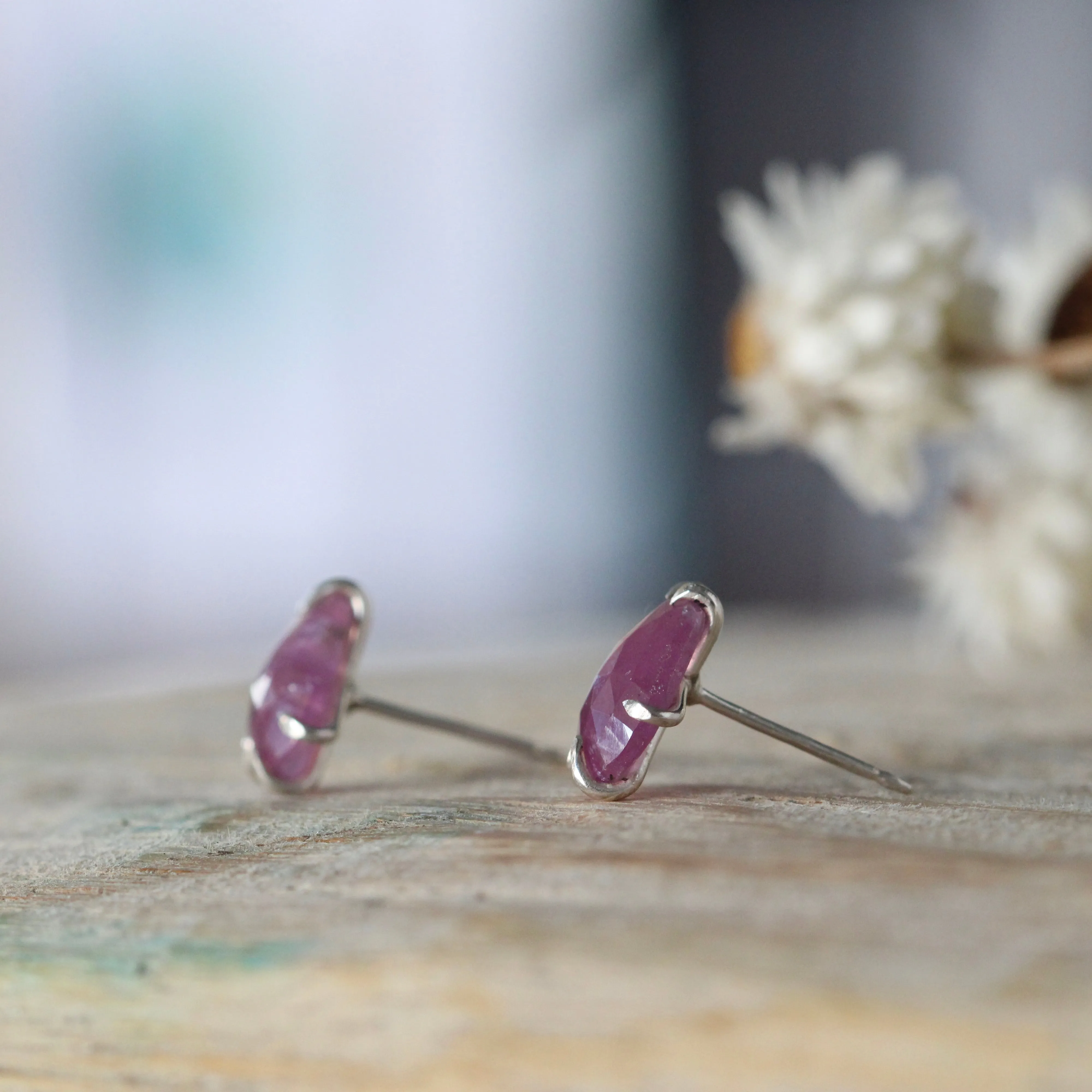 Prong set Sapphire stud earrings sterling silver