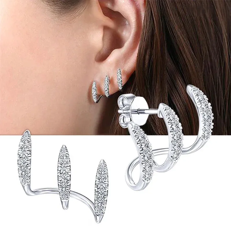 Punk Zircon Double-layer Ear Cuff No Piercing Earrings Trendy Unique Metal Geometric Ear Clip for Women Jewelry Gifts