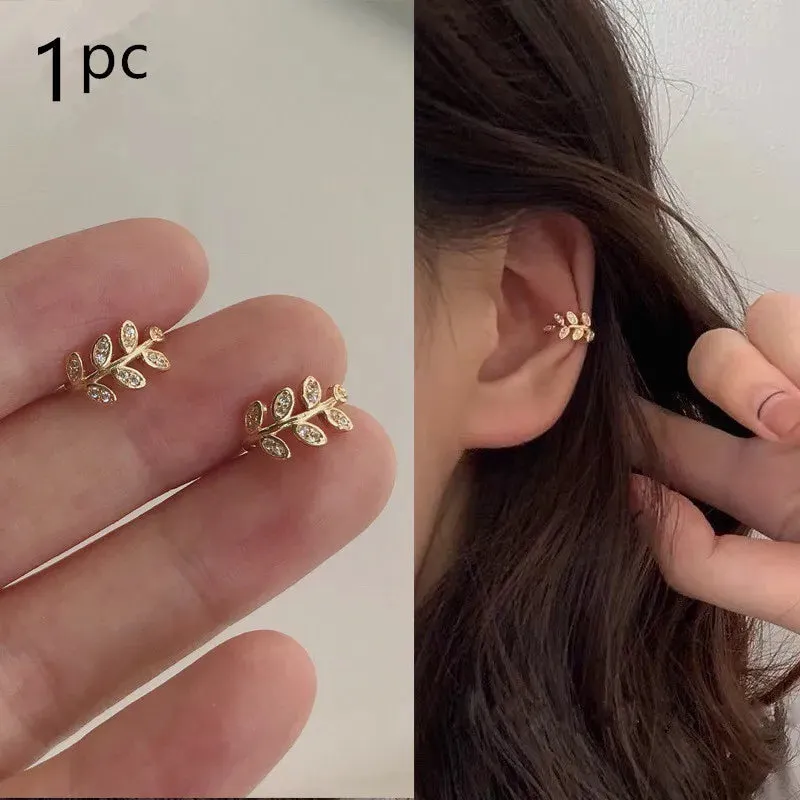 Punk Zircon Double-layer Ear Cuff No Piercing Earrings Trendy Unique Metal Geometric Ear Clip for Women Jewelry Gifts