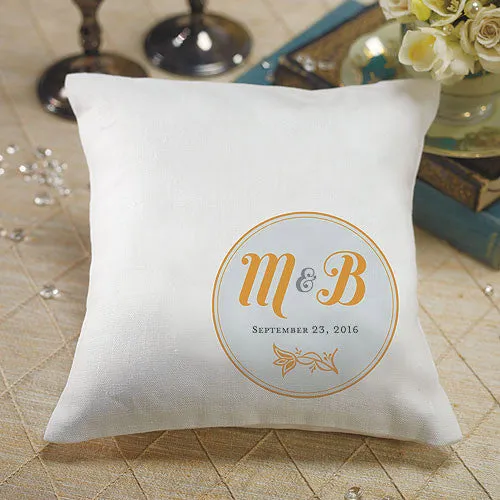 "Notable" Personalized Ring Pillow with Circle Floral Monogram Black