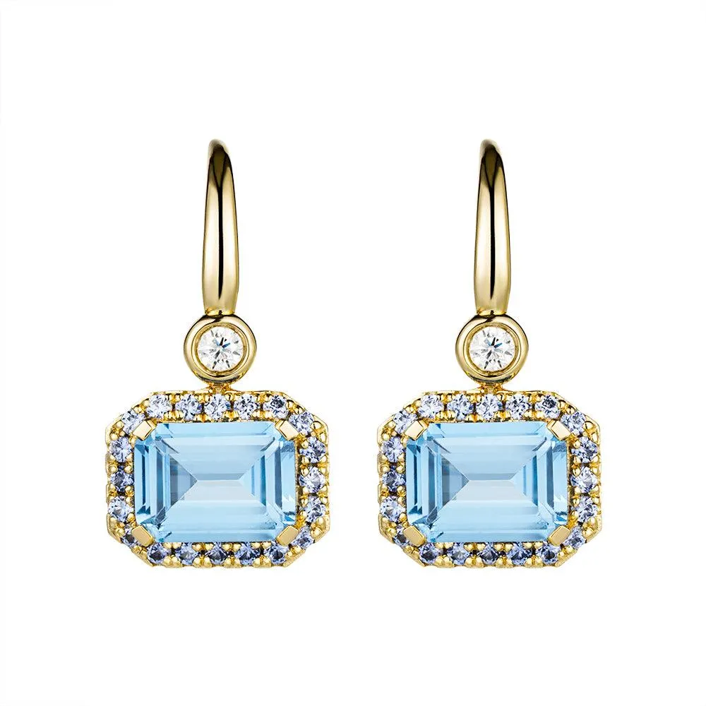 "Seaside Serenity Defender" Aquamarine and Sapphire Earrings