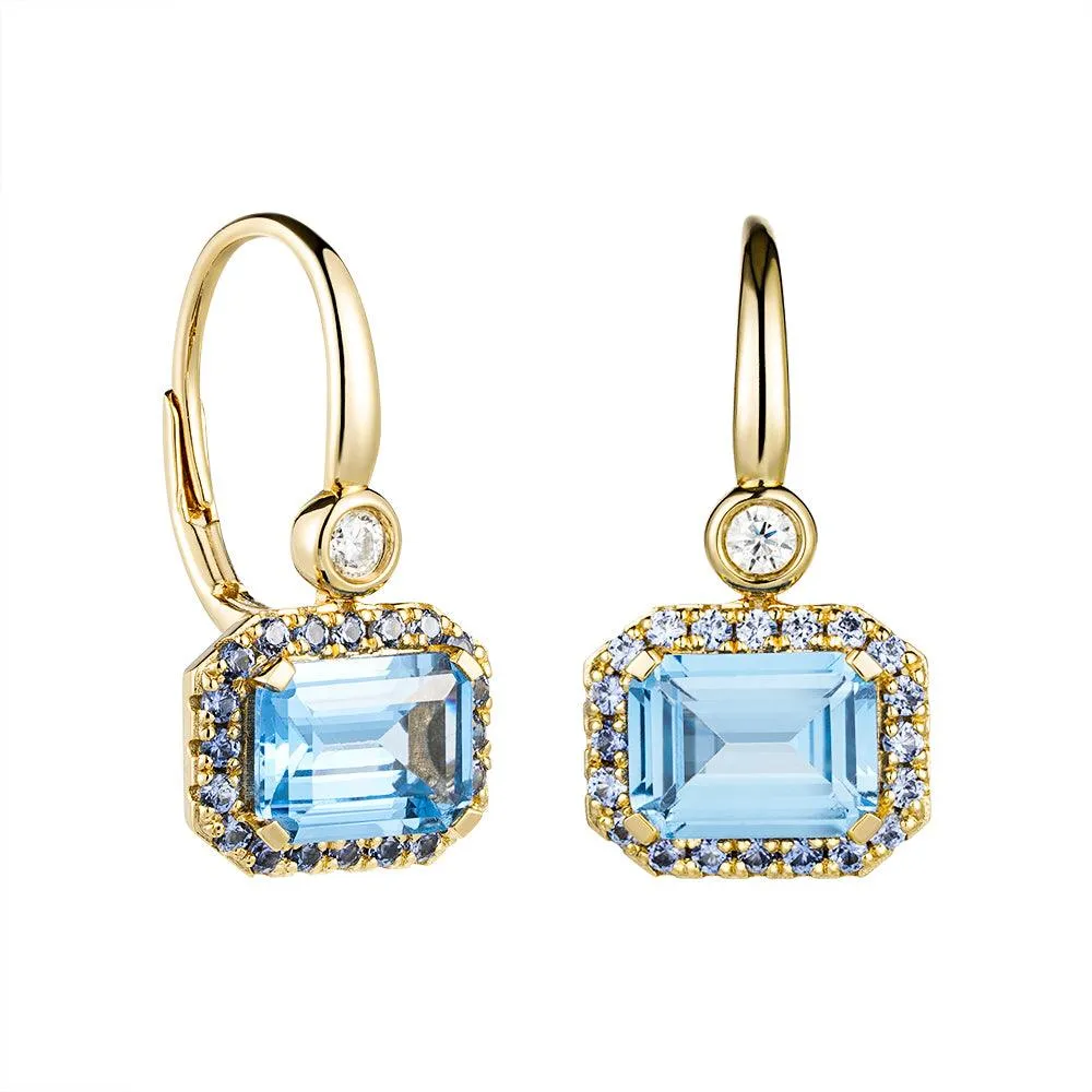 "Seaside Serenity Defender" Aquamarine and Sapphire Earrings