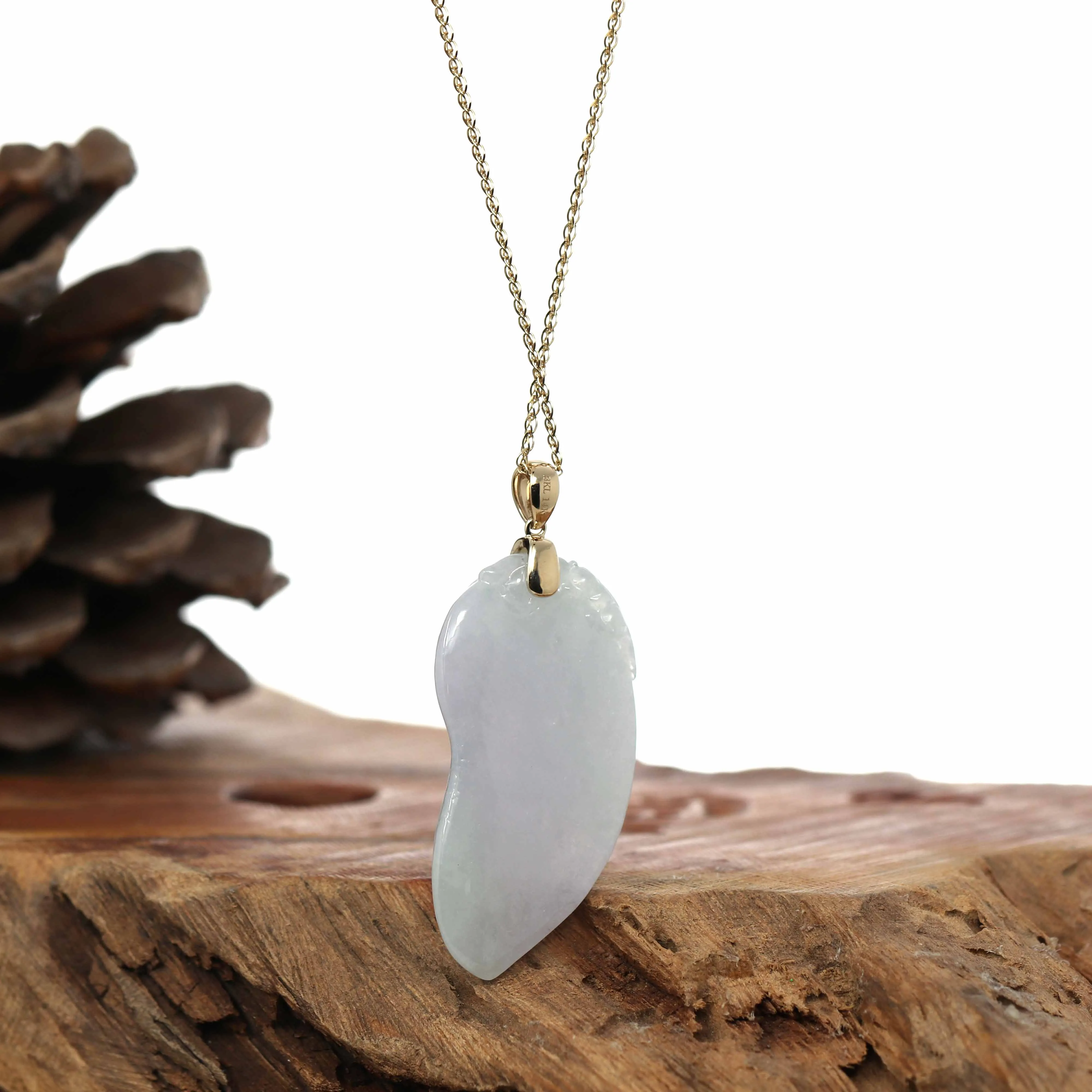 "Shou Tao" (Longevity Peach) Natural Ice Lavender Jadeite Jade, Necklace With 14k Yellow Gold Bail