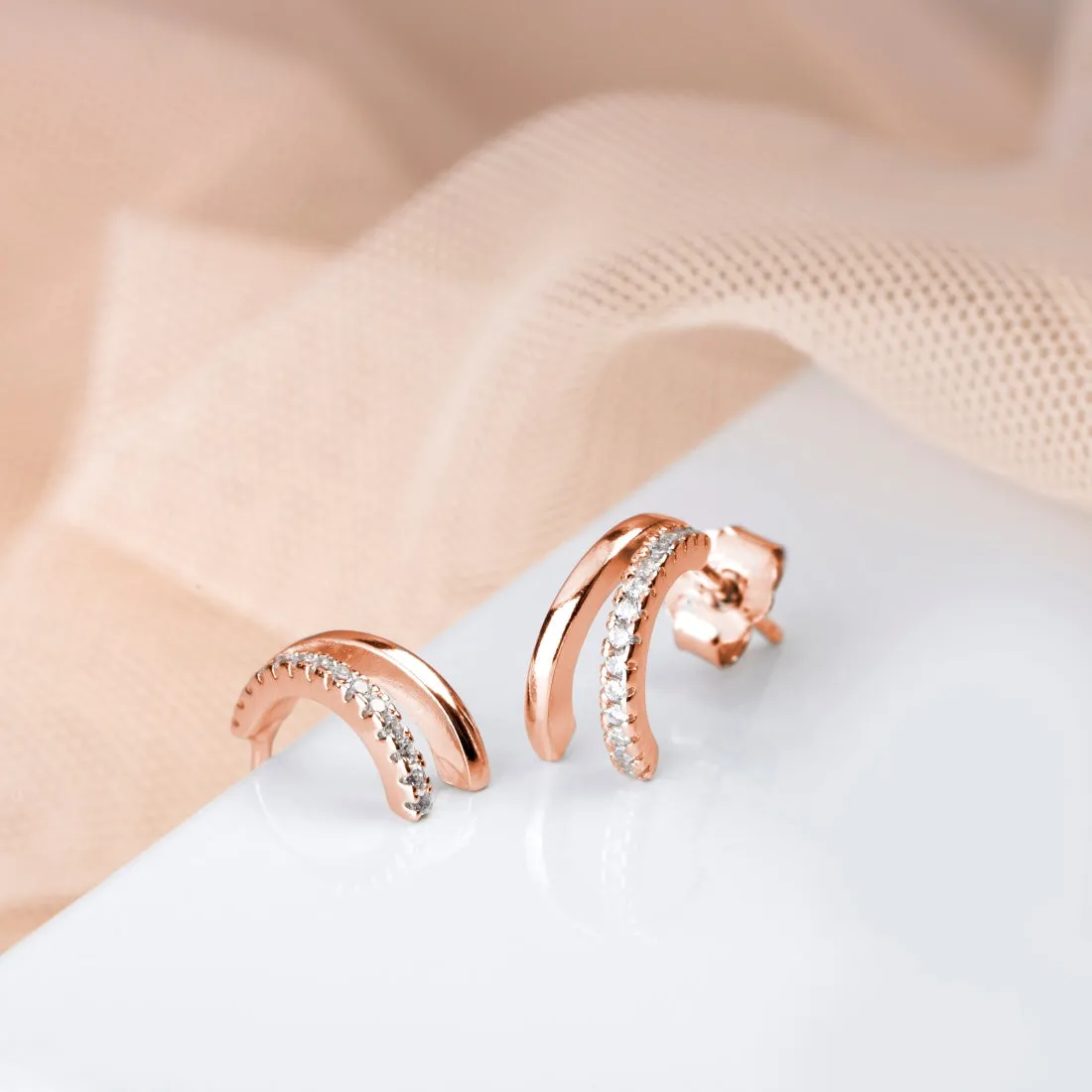 Radiant Rose Gold Allure One-Line CZ 925 Sterling Silver Earrings