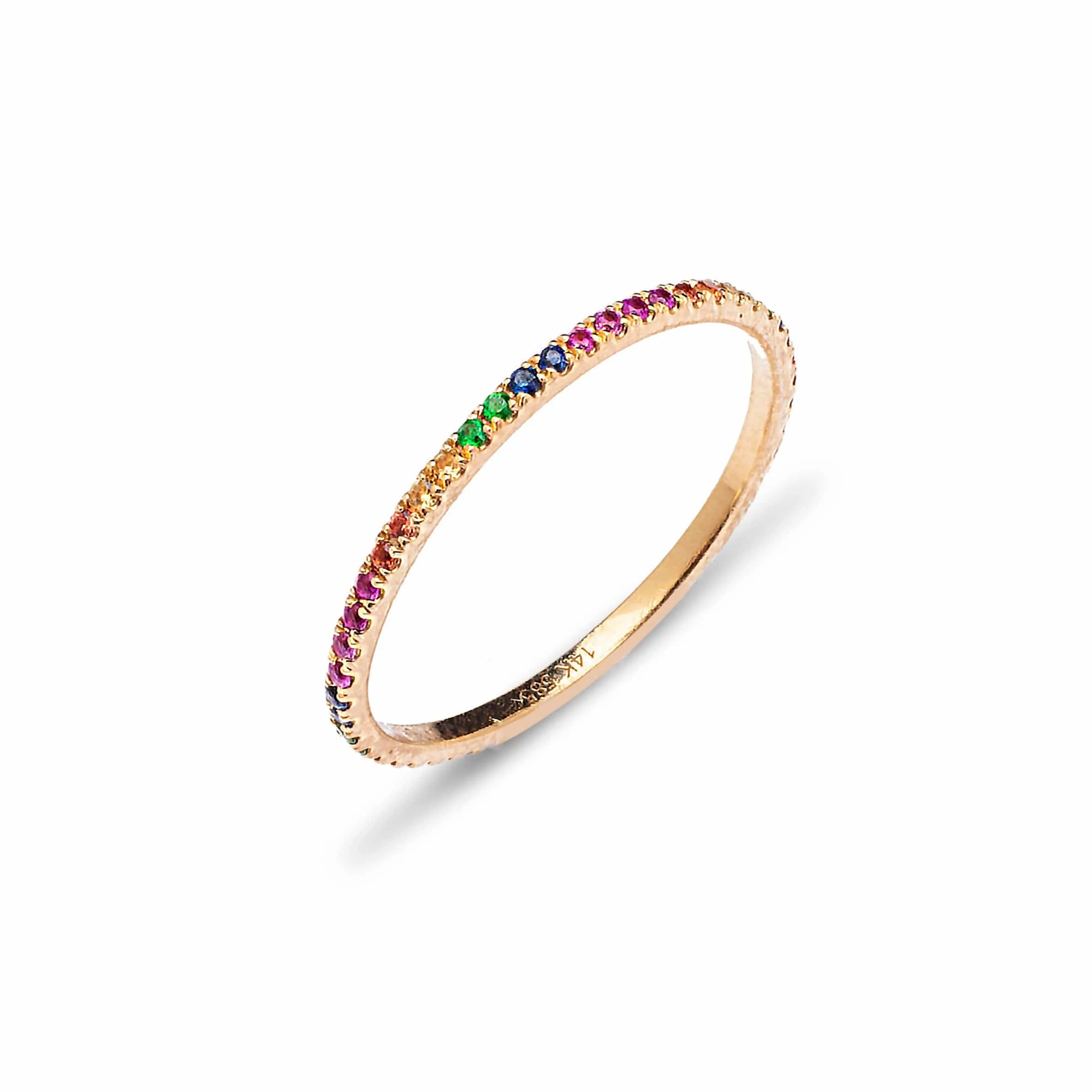 Rainbow 14K Gold, multi-color sapphire and Diamond Eternity Stacking Rings