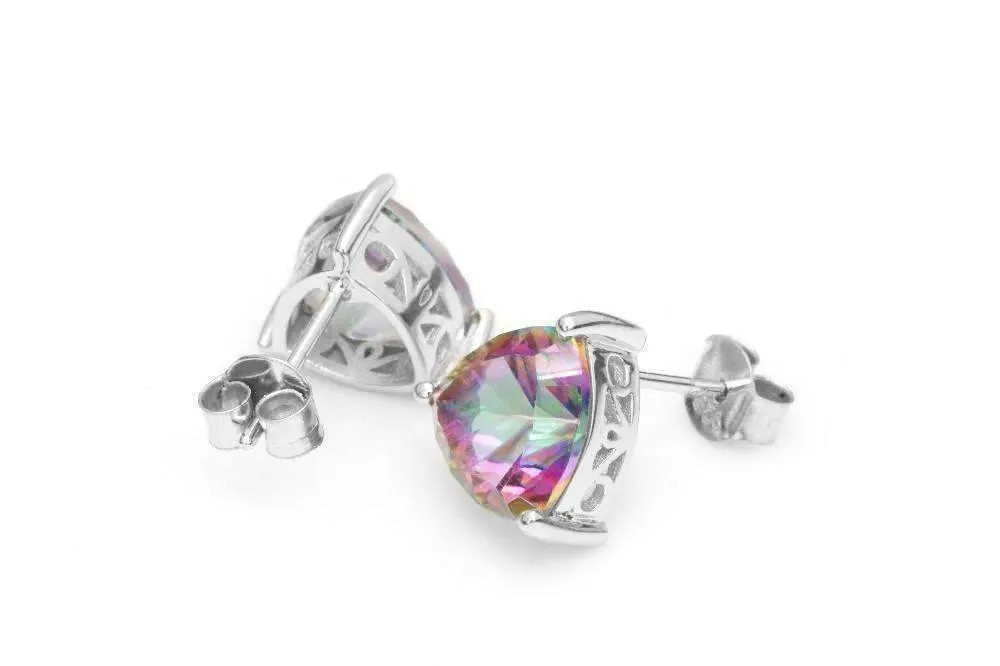 Rainbow Fire Genuine Mystic Topaz Trillion Cut 4.5CT IOBI Precious Gems Stud Earrings