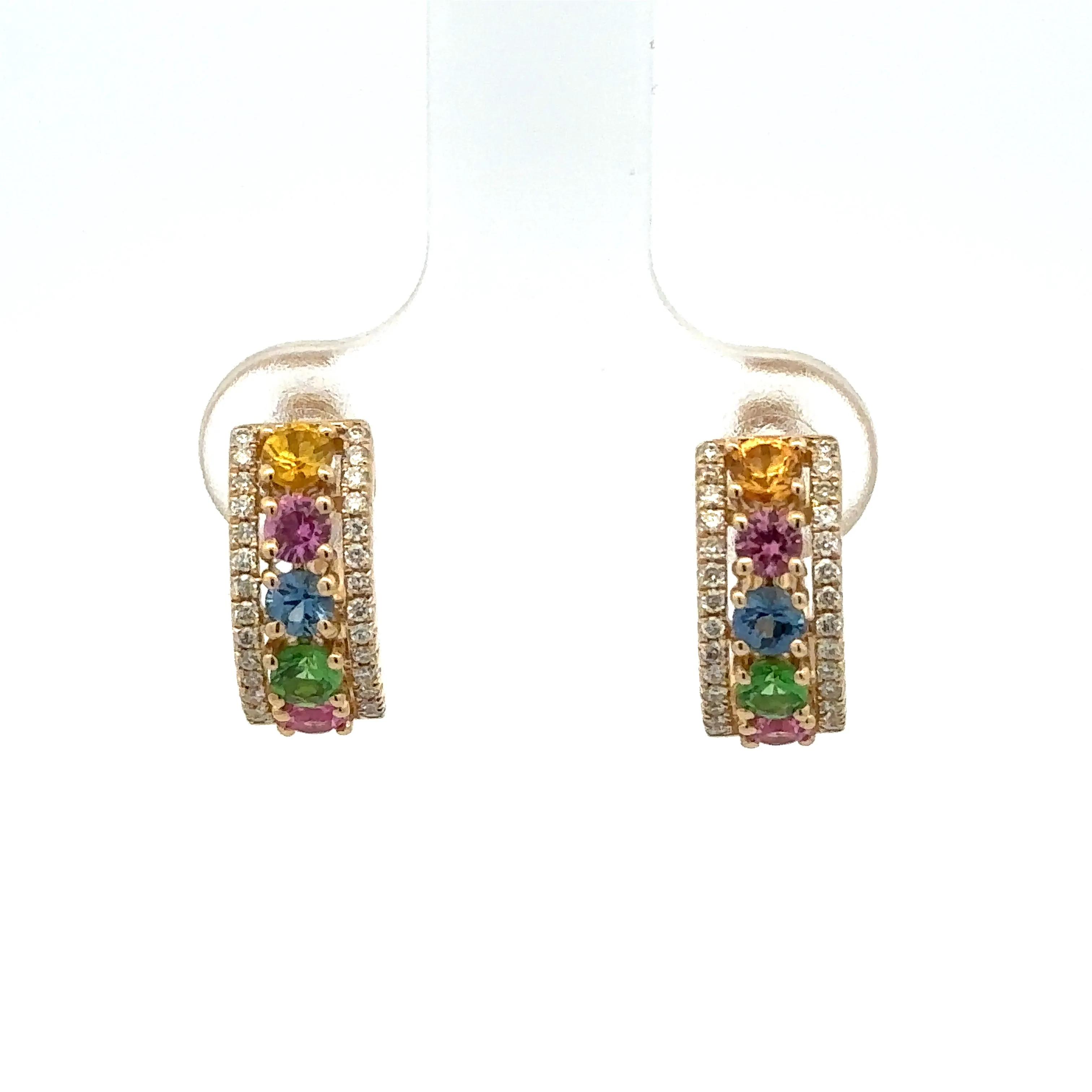 Rainbow Sapphire & Diamond Huggie Hoops