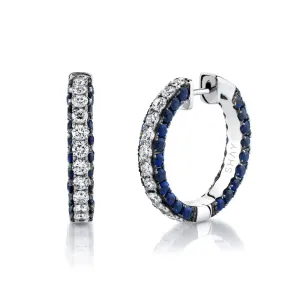 READY TO SHIP BLUE SAPPHIRE & DIAMOND 3 SIDED HOOPS