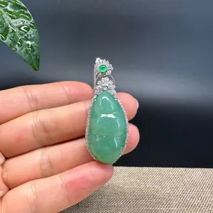 RealJade® Co. Genuine Burmese Green Jadeite Jade Fu Dou Pendant with 18k Rose Gold Diamond Bail