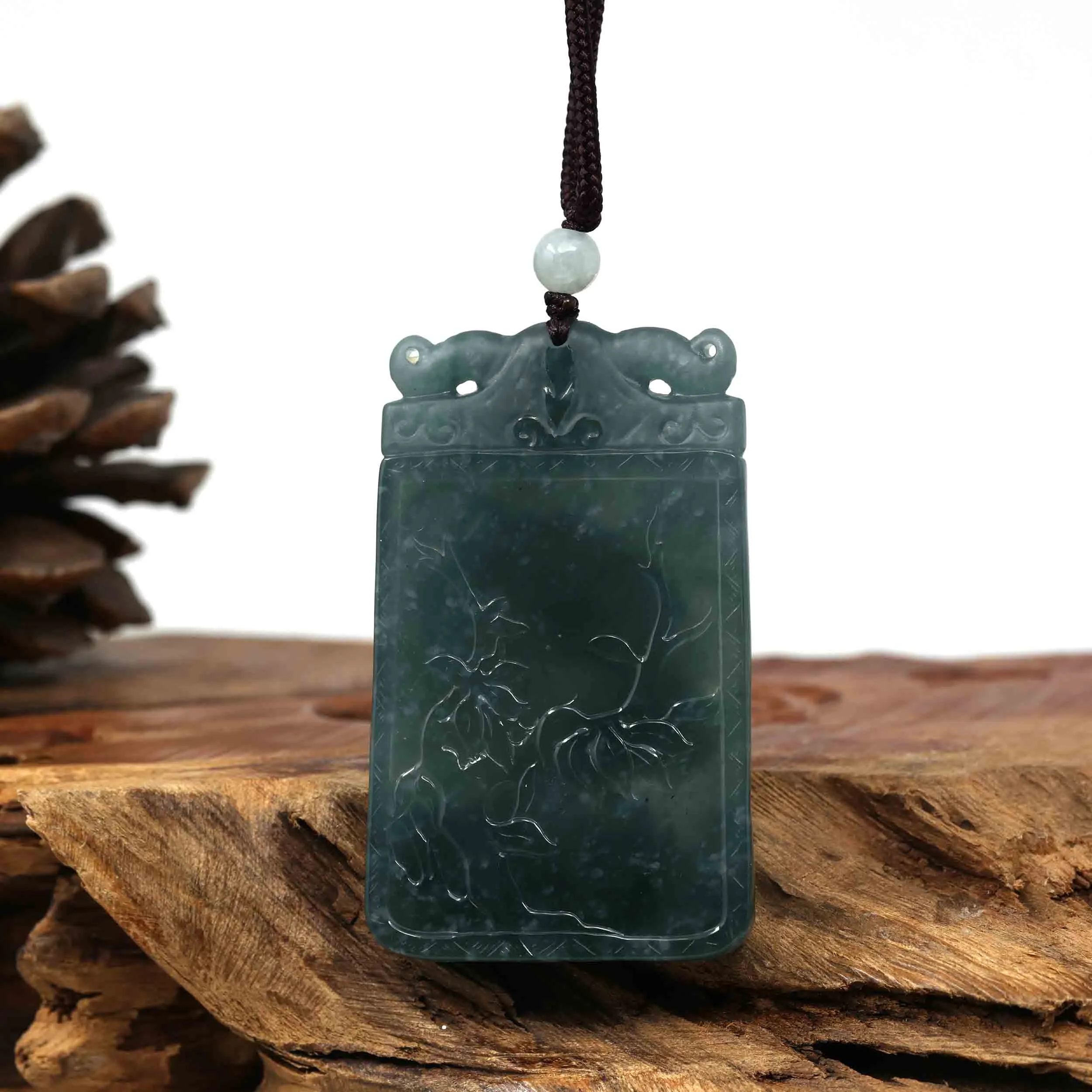 RealJade® Co. Natural Deep Blue Green Jadeite Jade "Roaring Tiger" Pendant Necklace For Men, Collectibles.