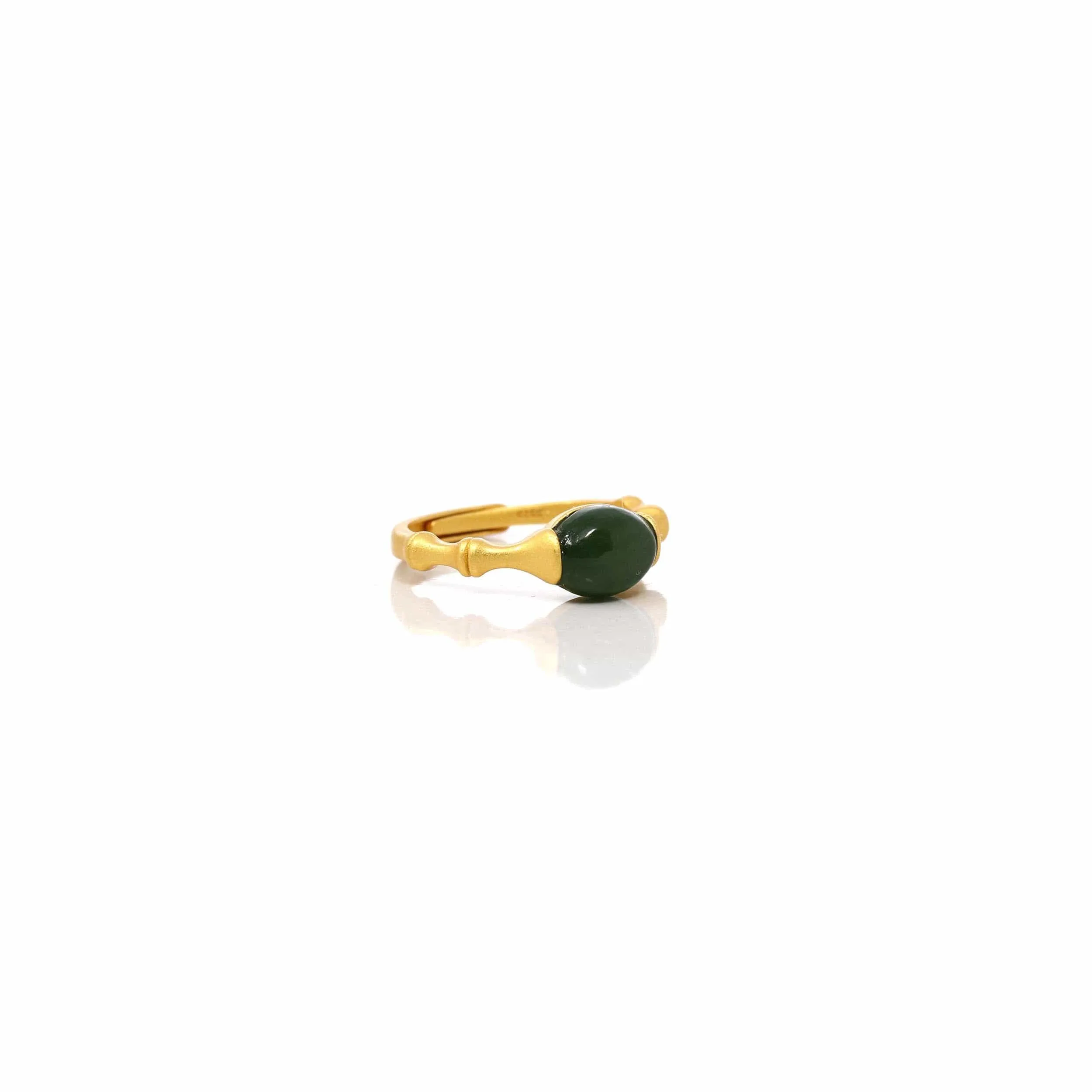 RealJade® Co. "Classic Oval" Sterling Silver Real Green Nephrite Jade Bamboo Ring For Her