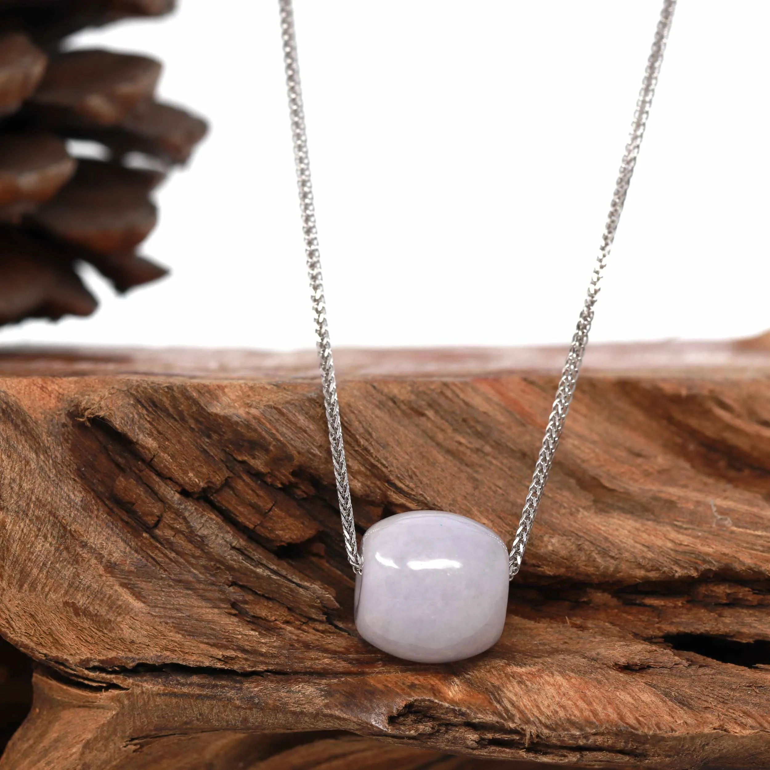 RealJade® Co. "Good Luck Button" Necklace Light Lavender Jade Lucky TongTong Pendant Necklace