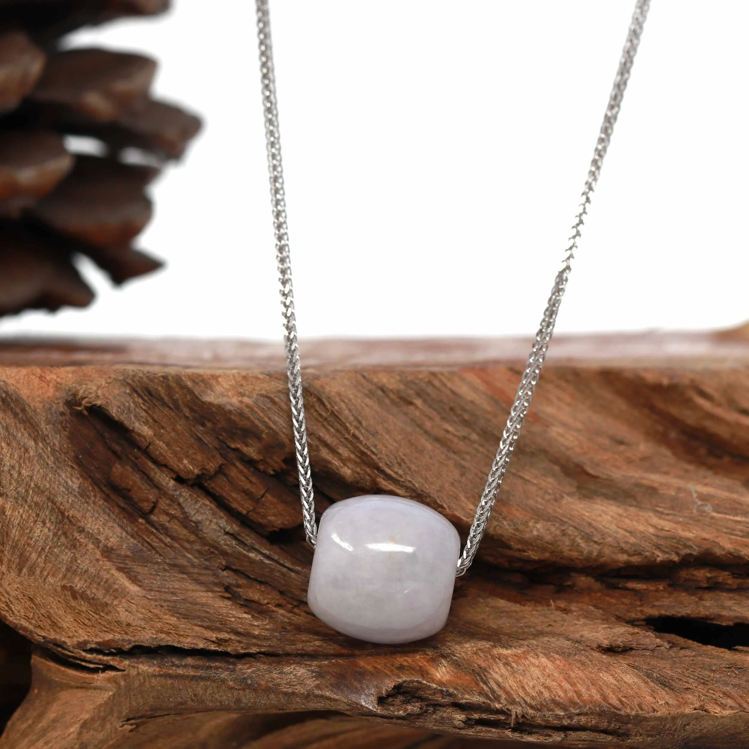 RealJade® Co. "Good Luck Button" Necklace Light Lavender Jade Lucky TongTong Pendant Necklace