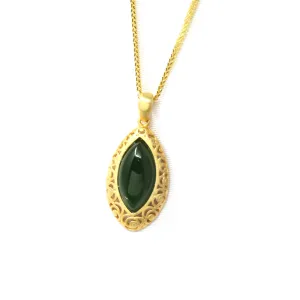 RealJade® "Classic Marquise" Sterling Silver Nephrite Green Jade Classic Marquise Pendant Necklace