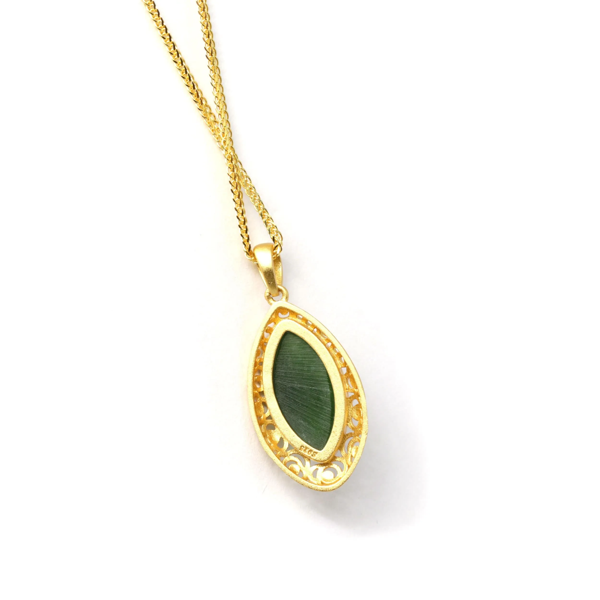 RealJade® "Classic Marquise" Sterling Silver Nephrite Green Jade Classic Marquise Pendant Necklace