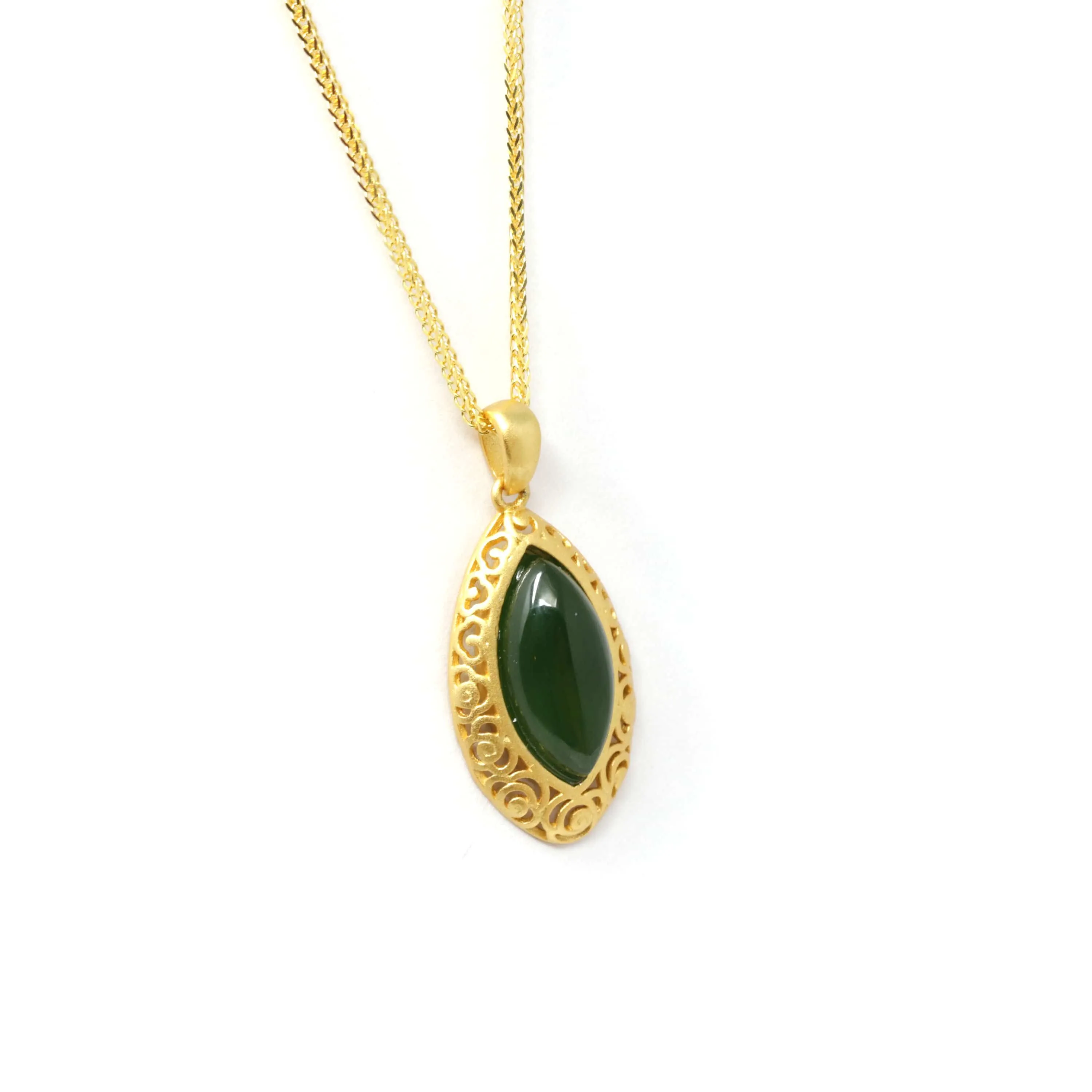 RealJade® "Classic Marquise" Sterling Silver Nephrite Green Jade Classic Marquise Pendant Necklace