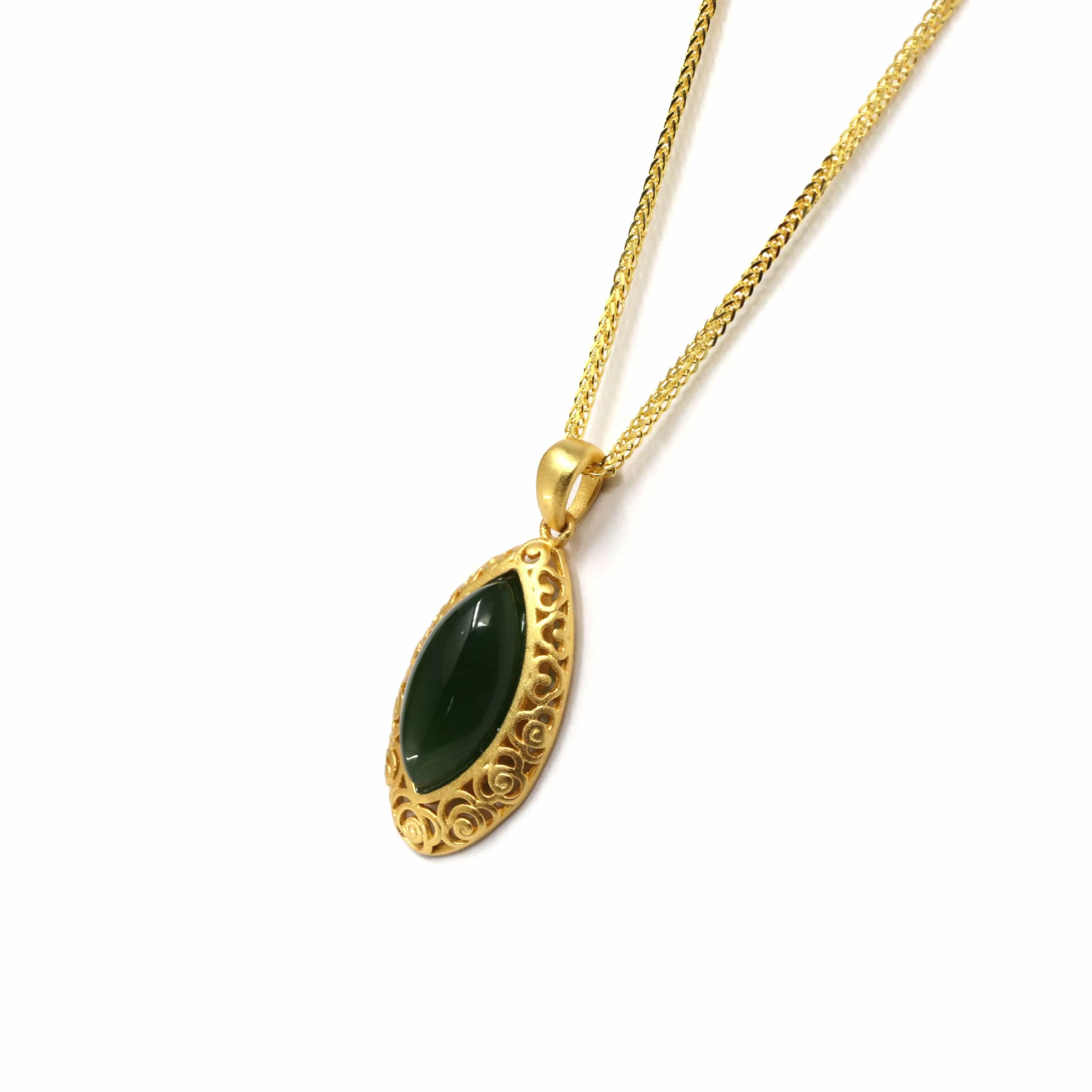 RealJade® "Classic Marquise" Sterling Silver Nephrite Green Jade Classic Marquise Pendant Necklace