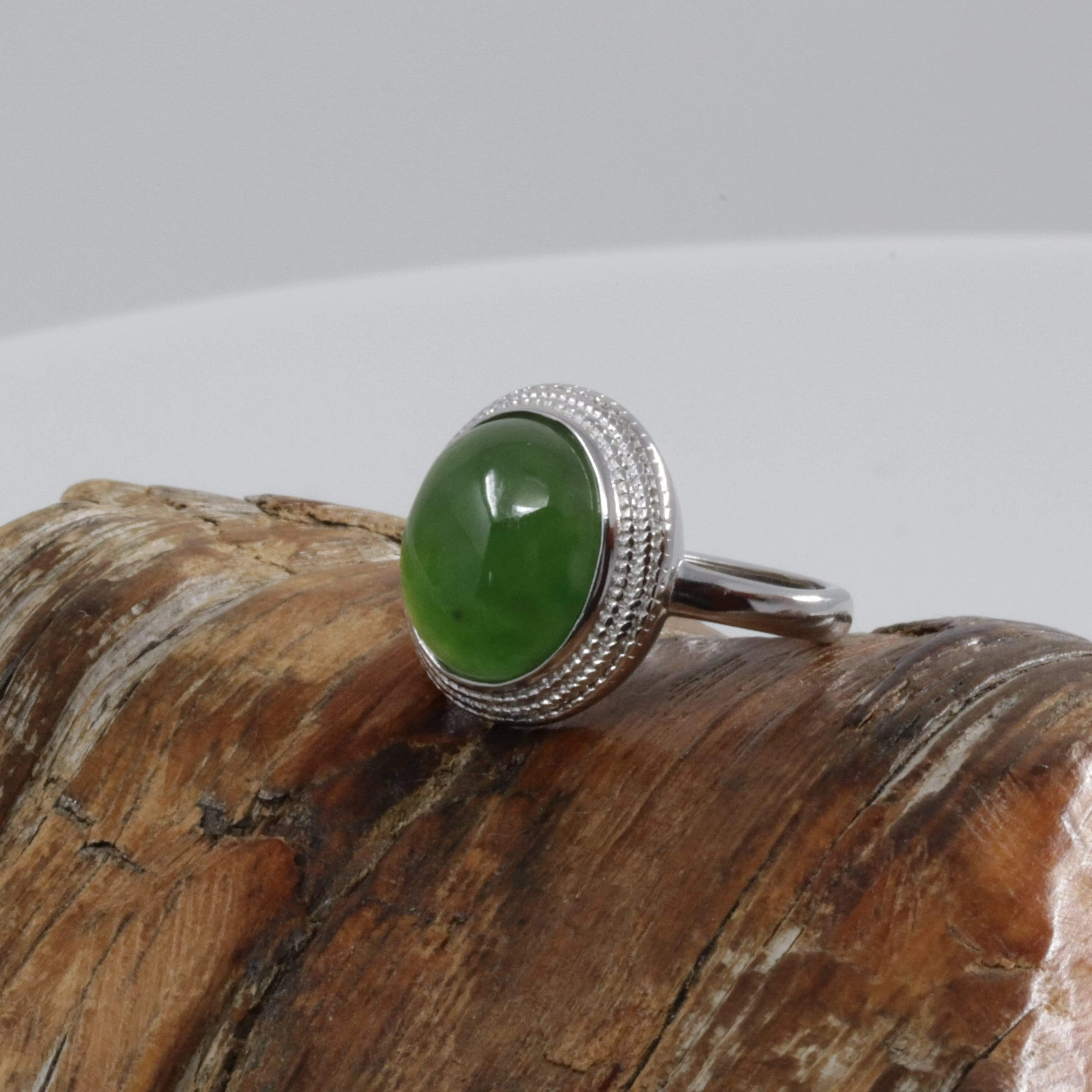 RealJade® "Classic Oval" Sterling Silver Real Green Nephrite Jade Classic Ring For Her