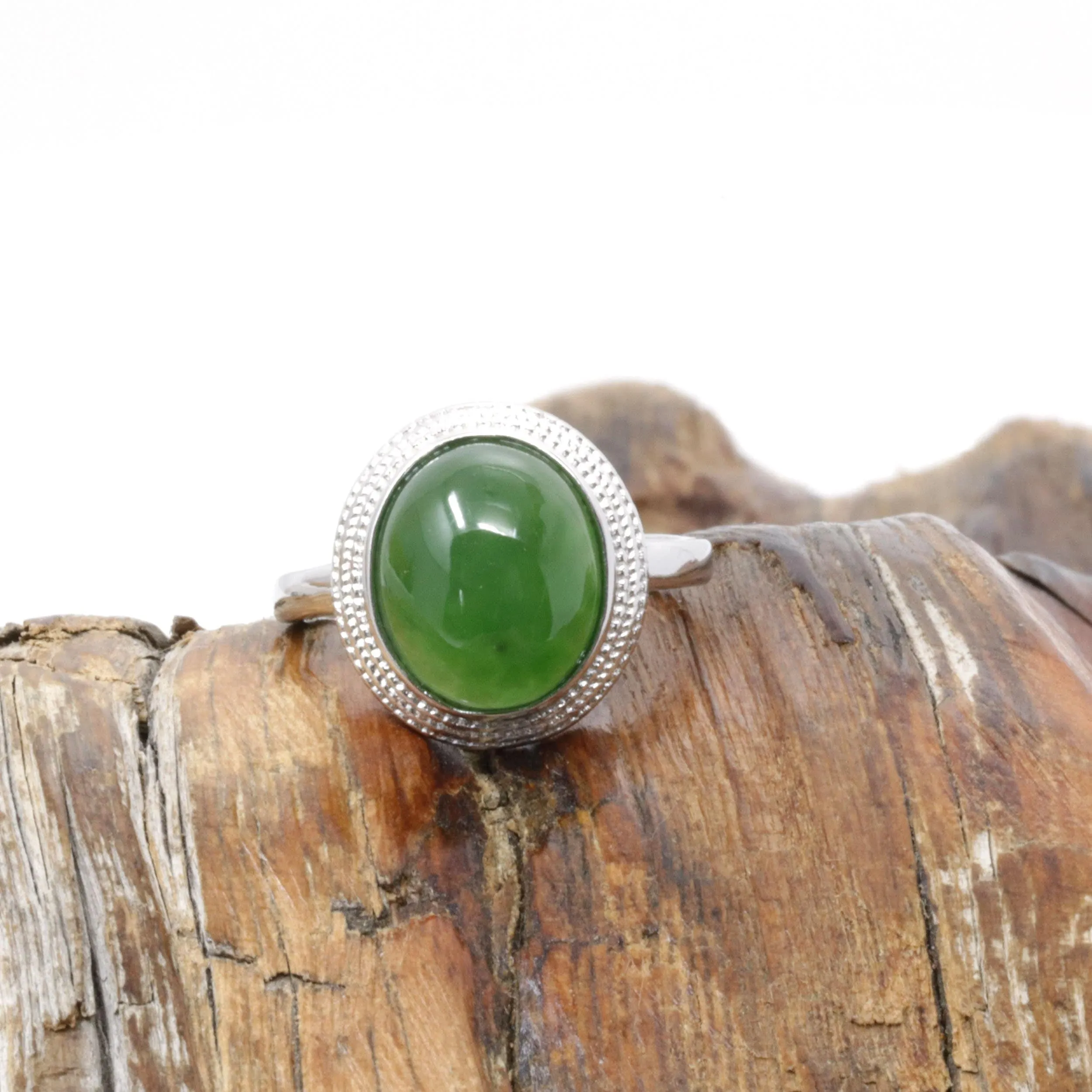 RealJade® "Classic Oval" Sterling Silver Real Green Nephrite Jade Classic Ring For Her