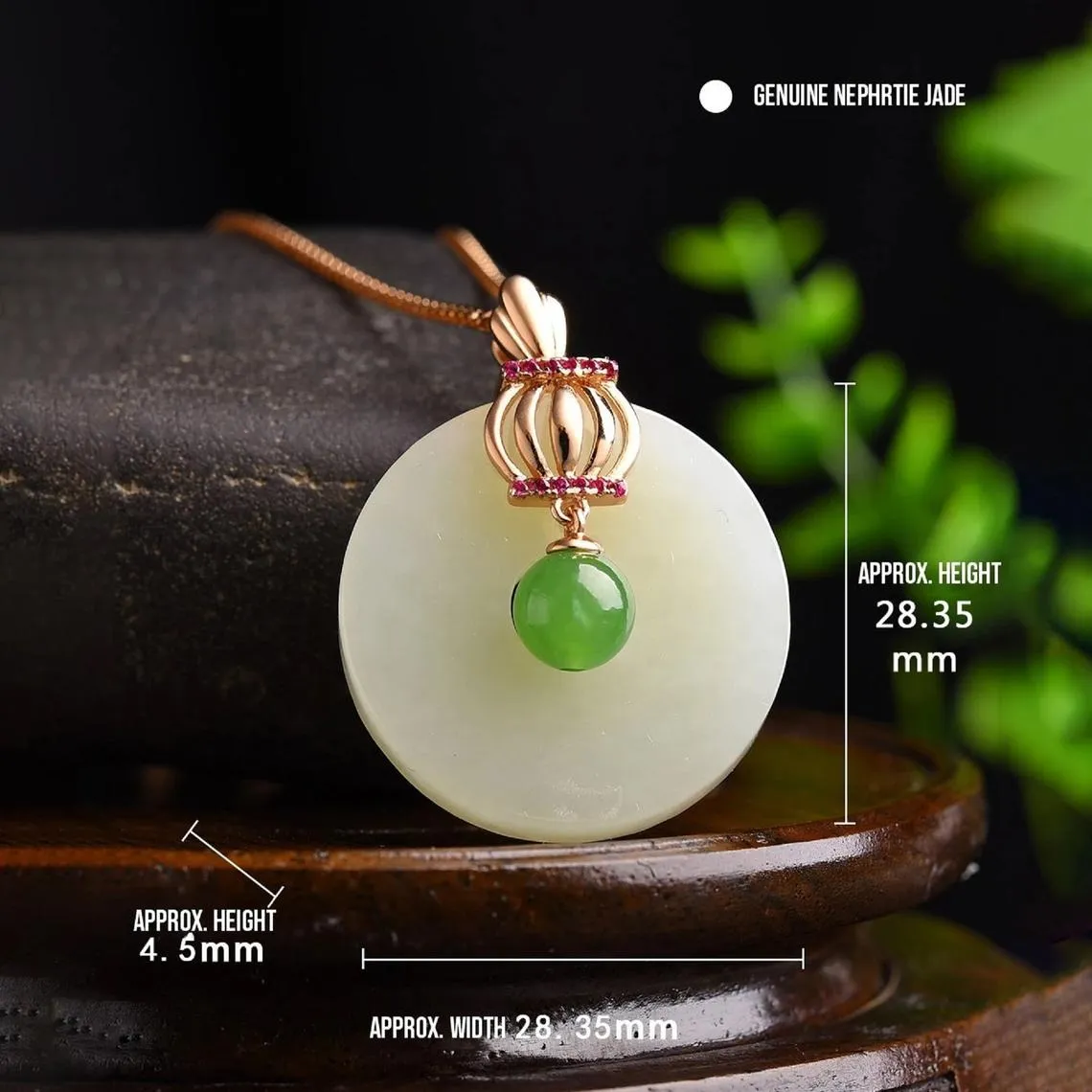 RealJade® "Crown" Genuine Nephrite White & Green Jade Crown Pendant Jade Jewelry, Jade Pendant Necklace