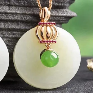 RealJade® "Crown" Genuine Nephrite White & Green Jade Crown Pendant Jade Jewelry, Jade Pendant Necklace