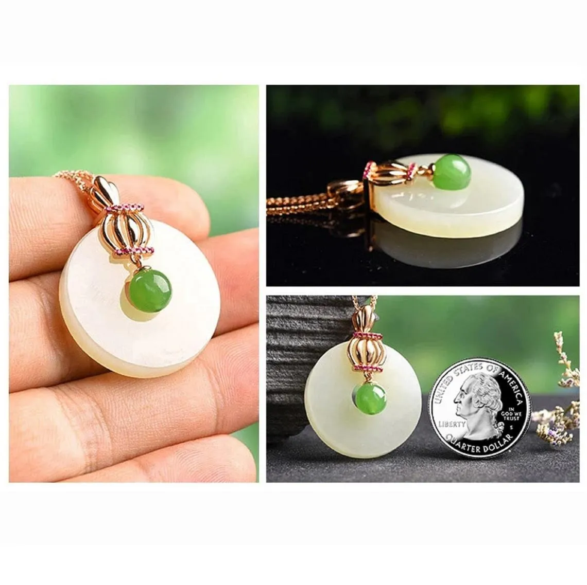 RealJade® "Crown" Genuine Nephrite White & Green Jade Crown Pendant Jade Jewelry, Jade Pendant Necklace