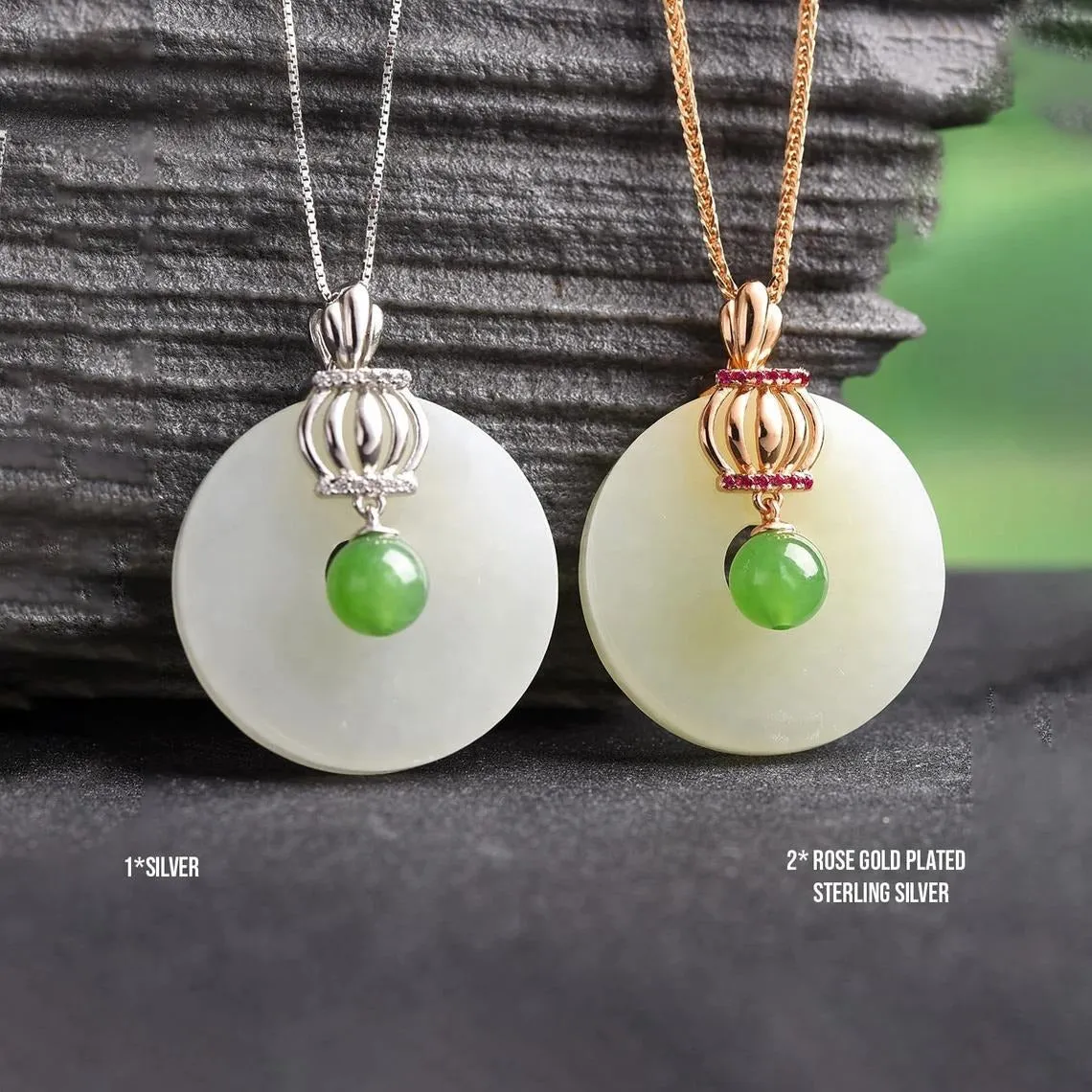 RealJade® "Crown" Genuine Nephrite White & Green Jade Crown Pendant Jade Jewelry, Jade Pendant Necklace