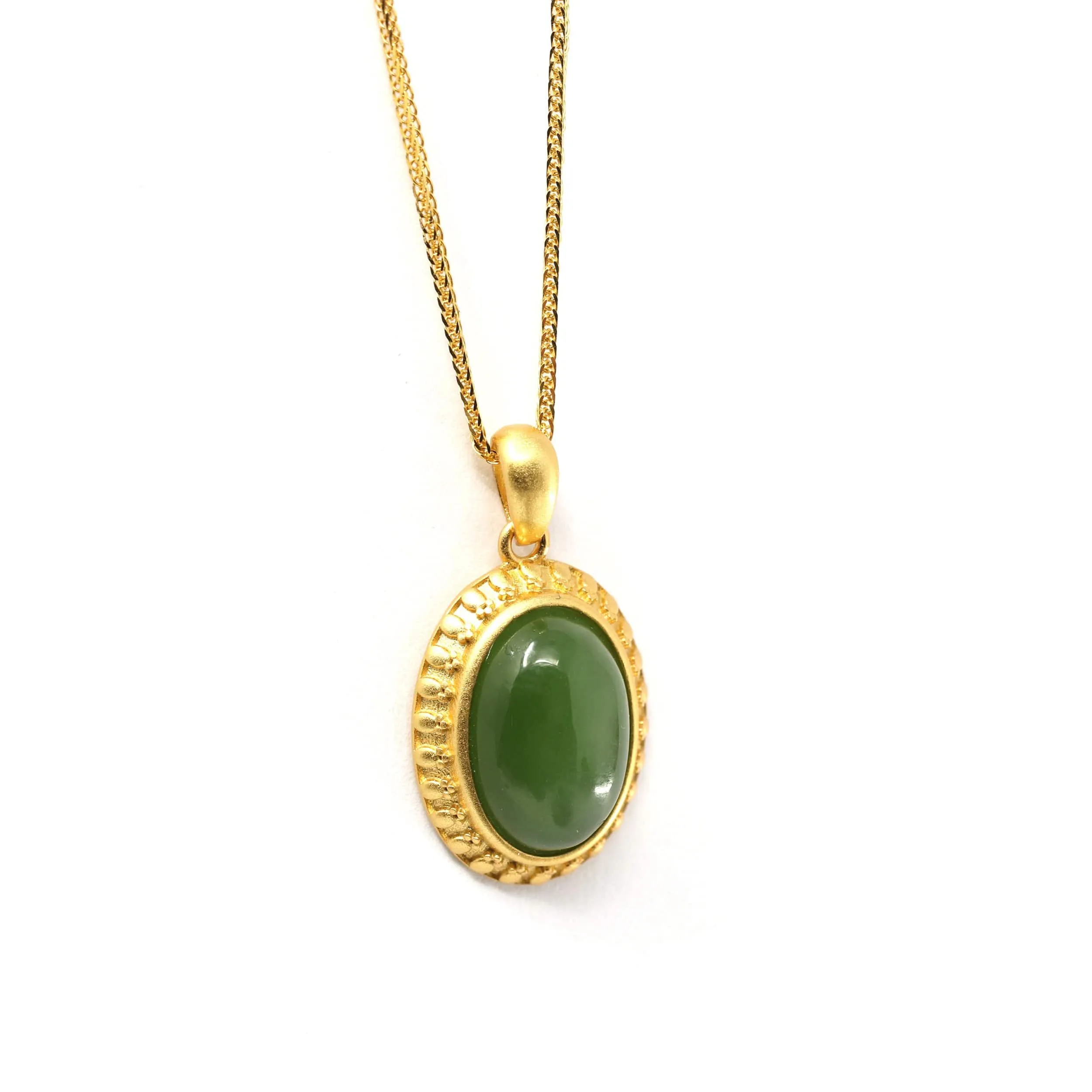 RealJade® "Lucky Oval Jade" Sterling Silver Nephrite Green Jade Classic Pendant Necklace