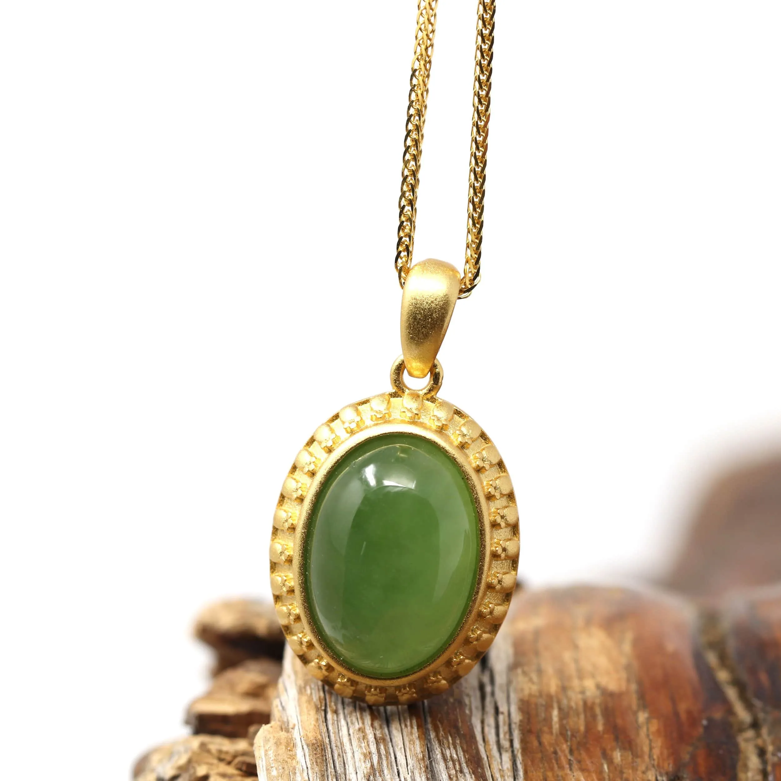 RealJade® "Lucky Oval Jade" Sterling Silver Nephrite Green Jade Classic Pendant Necklace