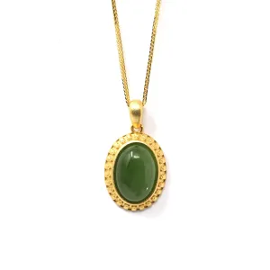 RealJade® "Lucky Oval Jade" Sterling Silver Nephrite Green Jade Classic Pendant Necklace