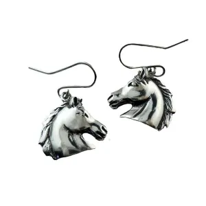 Rebel Horse Head Dangle Earrings Sterling Silver