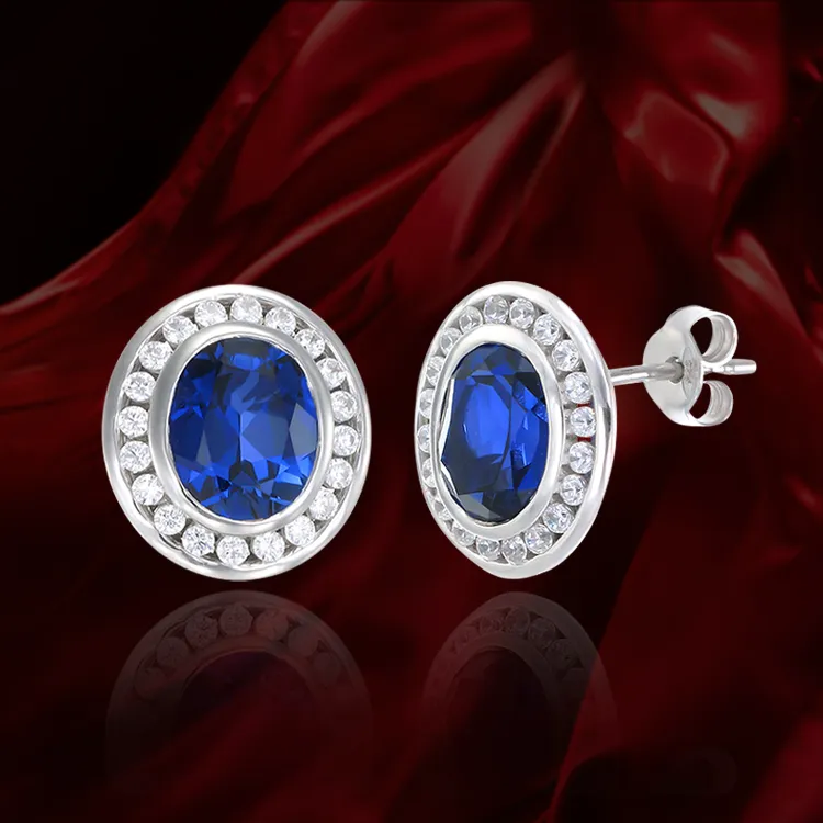 Regal Blue Sapphire Oval Earrings