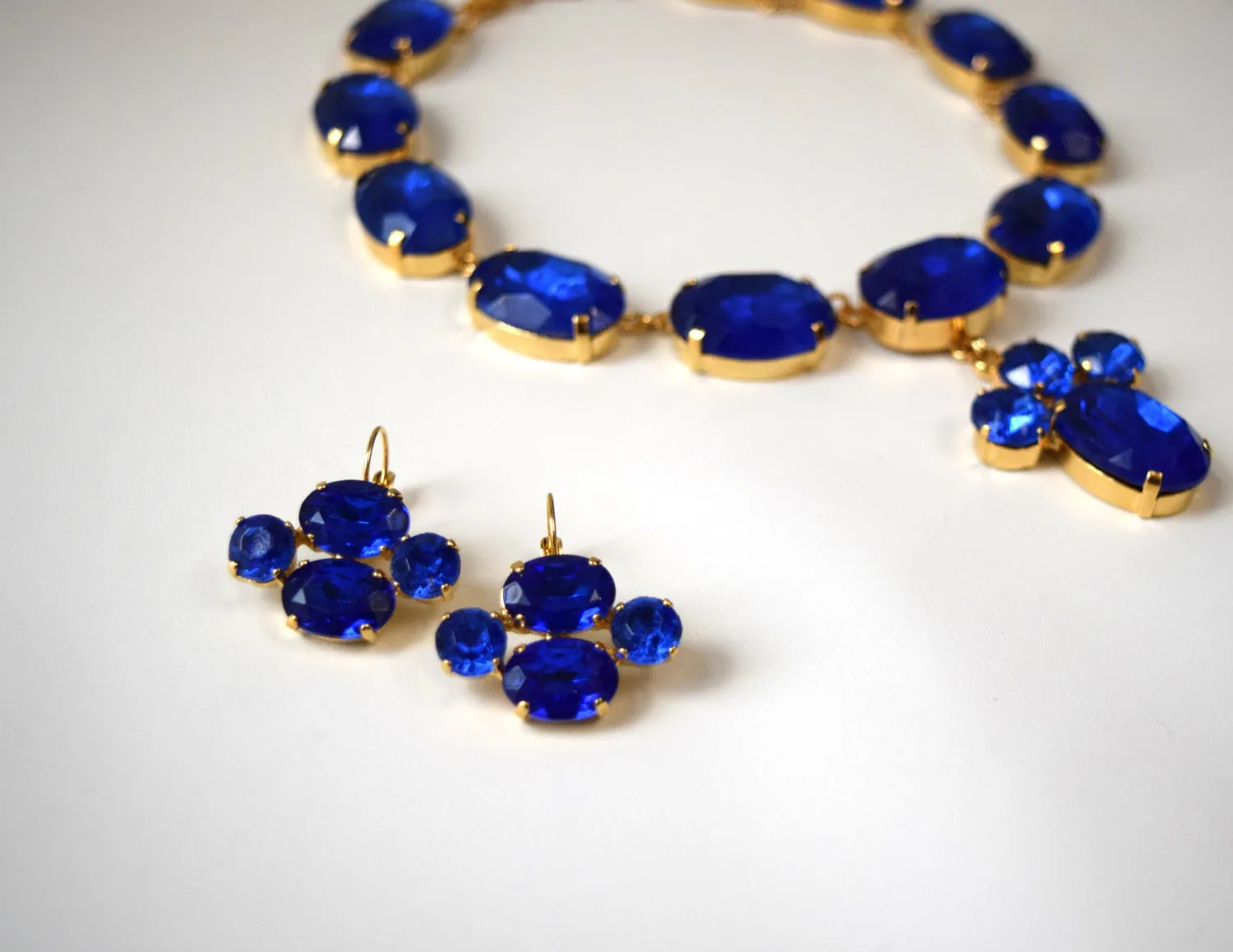 Reproduction 18th Century Georgian Paste Earrings, Sapphire Blue 18th Century Earrings