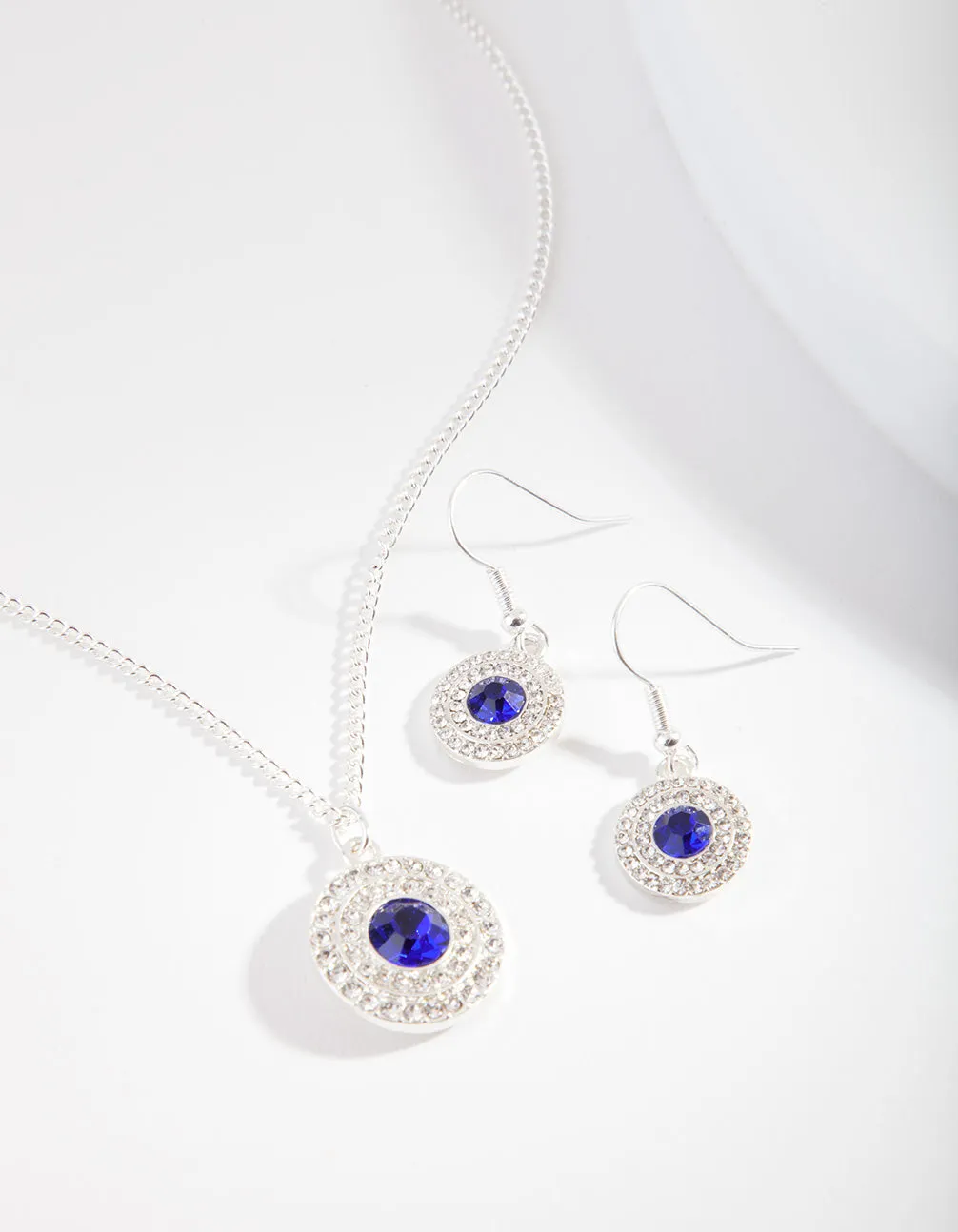 Rhodium Sapphire Pendant Earring & Necklace Pack