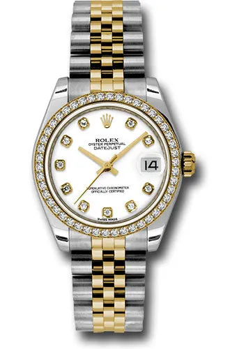 Rolex Steel and Yellow Gold Datejust 31 Watch - 46 Diamond Bezel - White Diamond Dial - Jubilee Bracelet 178383 wdj