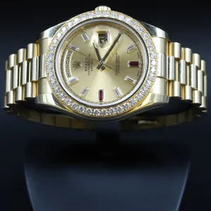 Rolex<br>218348 DayDate II Ruby Dial Diamond Bezel