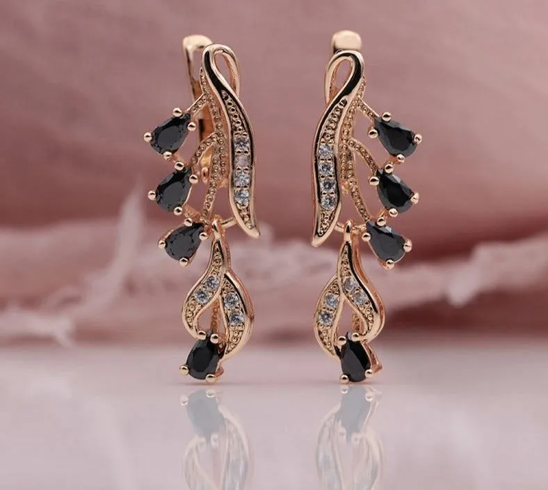 Rose Gold Multicolor Water Drop Natural Zircon Wedding Party Fine Jewelry Women Long Dangle Earrings