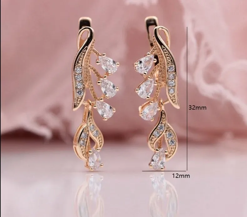 Rose Gold Multicolor Water Drop Natural Zircon Wedding Party Fine Jewelry Women Long Dangle Earrings